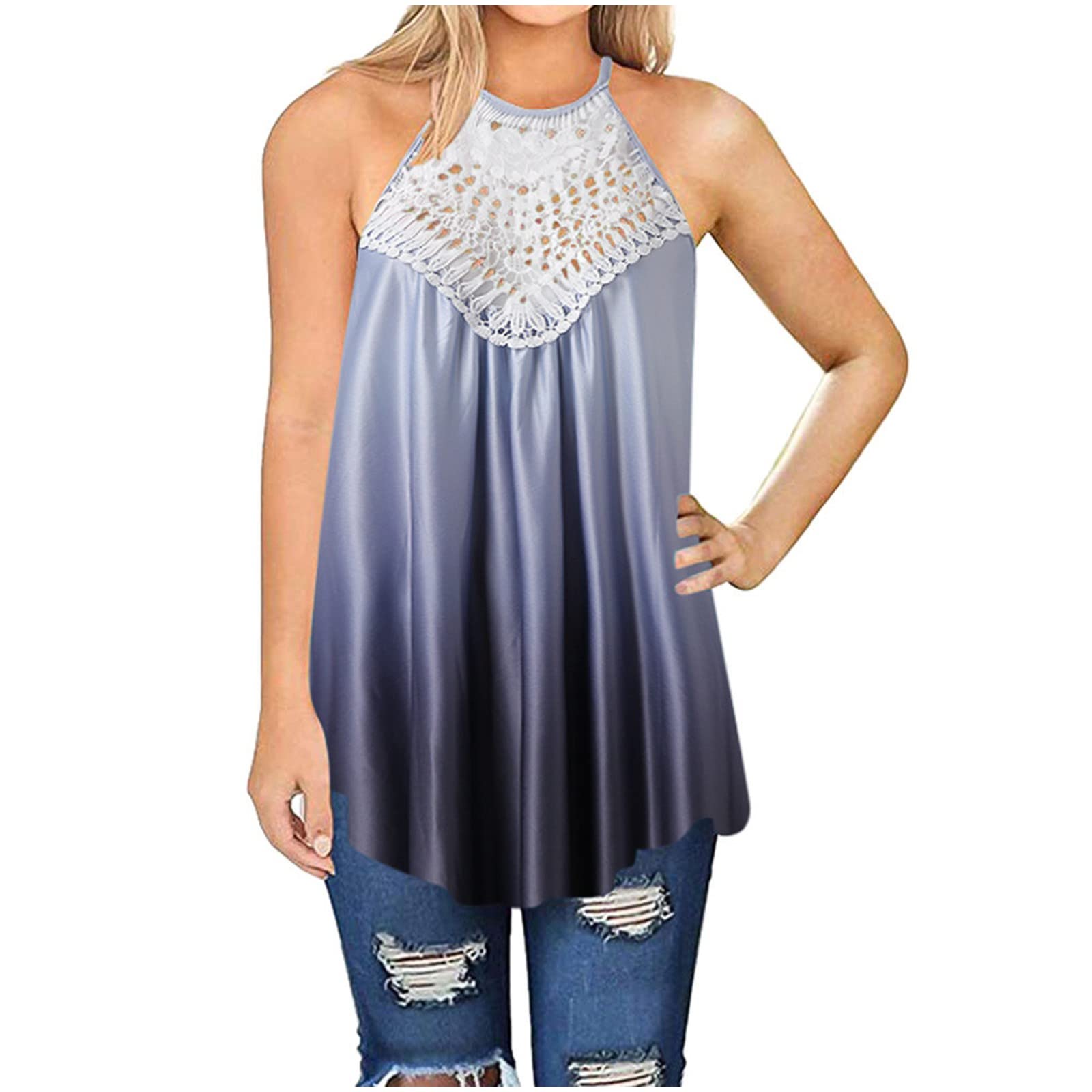Ylioge Women's Gradient Color Sexy Mesh Hollowed Tank Tops - Loose Casual Summer Vest T-Shirt for Women | Perfect for Beach Outfits, Party Wear & Summer Fashion