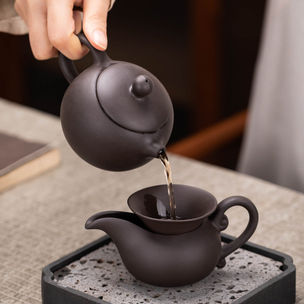 Premium Purple Clay Tea Set with Solid Wood Tea Tray - Authentic Yixing Style for Gongfu Tea Ceremony, Perfect for Home, Office & Gift Giving