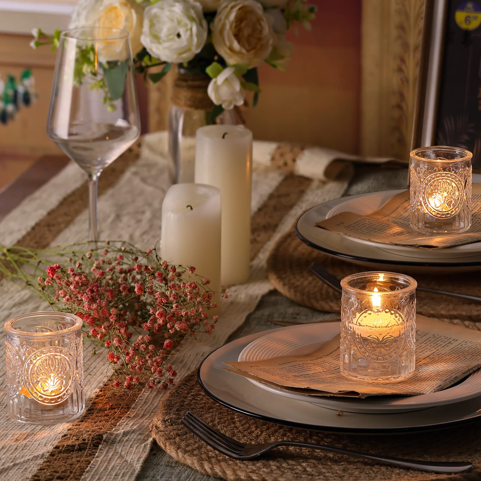 36pcs Clear Glass Votive Candle Holders - Bulk Tea Light Candle Holders for Wedding Centerpieces, Party Decor, Dinner Tables & Home Decoration - Perfect for Romantic Ambiance, Holiday Lighting & Special Events