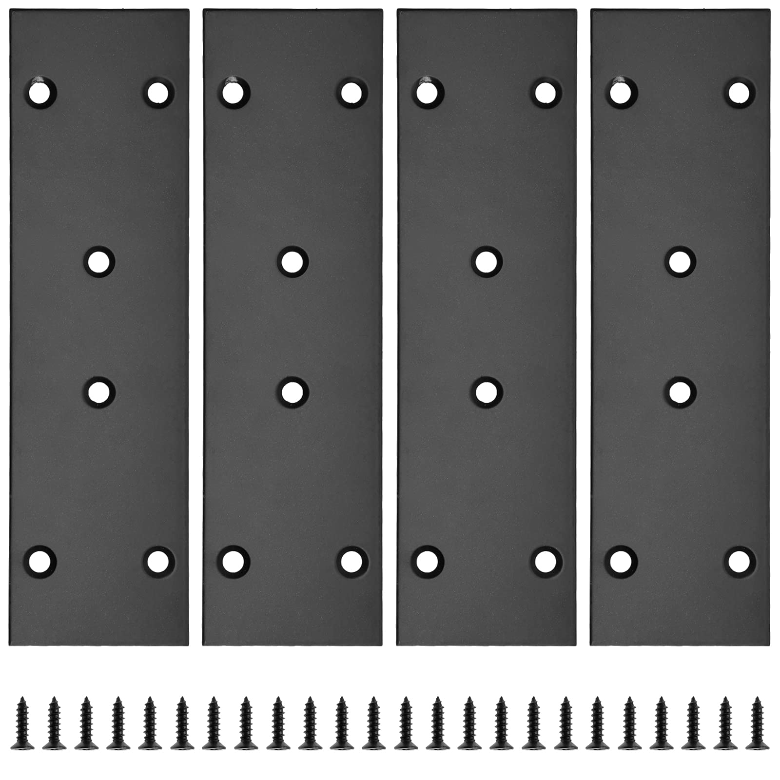 4Pcs Flat Straight Brace Brackets Stainless Steel, Black Fixing Mending Joining Plates Shelf Support Repair Plate for Furniture, Shelves, Cabinet with Screws (6.7 x 1.9 / 169 x 48mm) - Heavy Duty Metal Brackets for Home DIY, Woodworking Projects & Furniture Repair