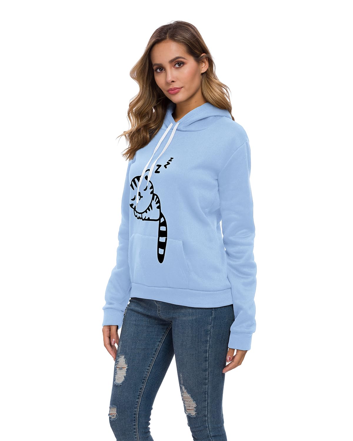 Cute Cat Ear Hoodie for Women & Teens - Soft Pullover Sweatshirt with Sleeping Cat Print | Cozy Lounge Wear & Casual Outfit for Sleepovers, Anime Conventions