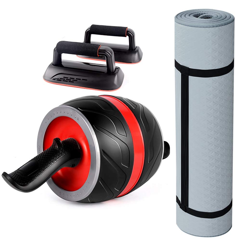AGYH Fitness Set with Yoga Mat, Push-Up Stand & Ab Wheel for Core Strength – Unisex Home Gym Equipment, 3-Piece Workout Kit in Red | Perfect for Yoga, Pilates & Home Exercise Routines