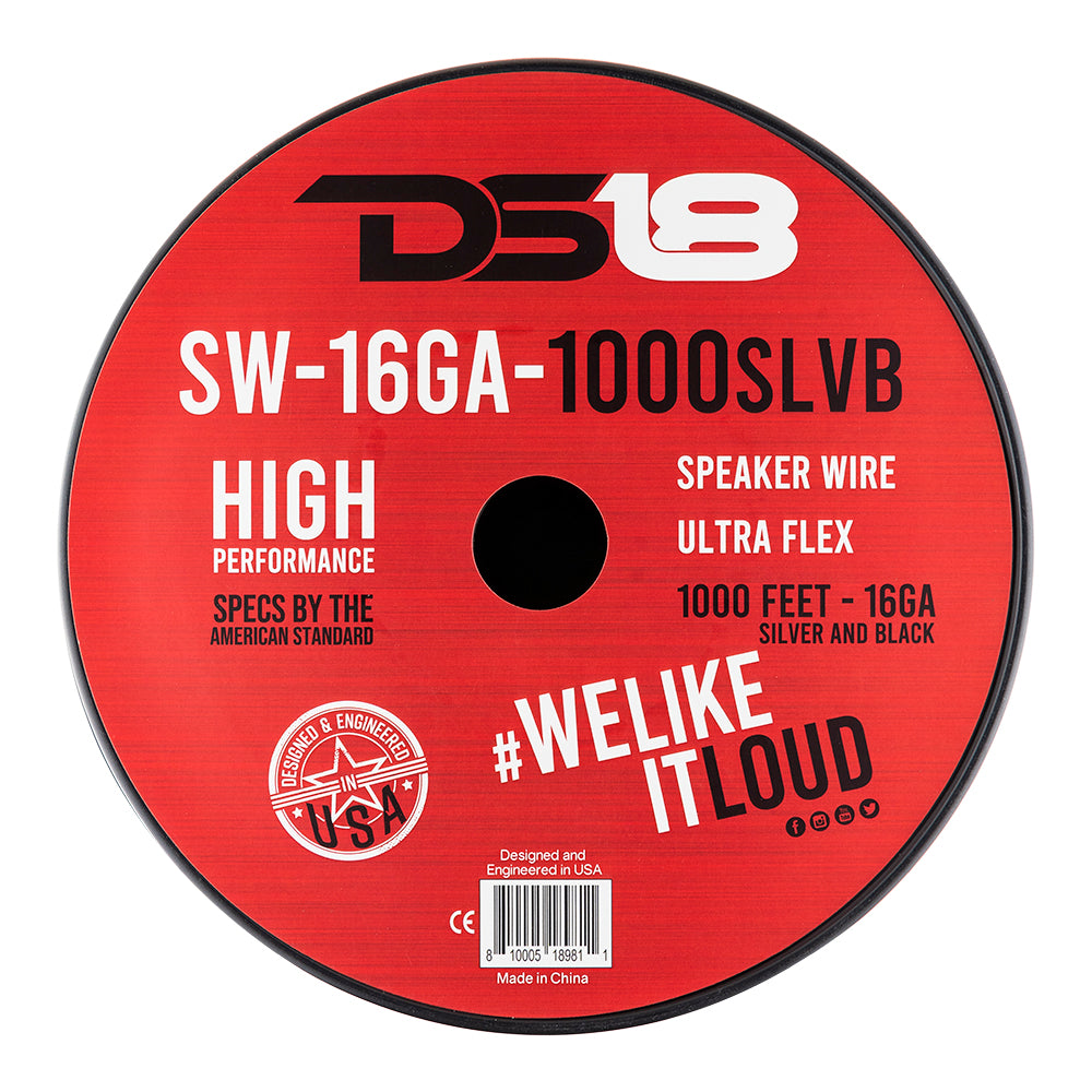 16 Gauge Speaker Wire 1000 Feet - Silver & Black Oxygen-Free Copper Cable for Home Theater, Car Audio, and Outdoor Sound Systems