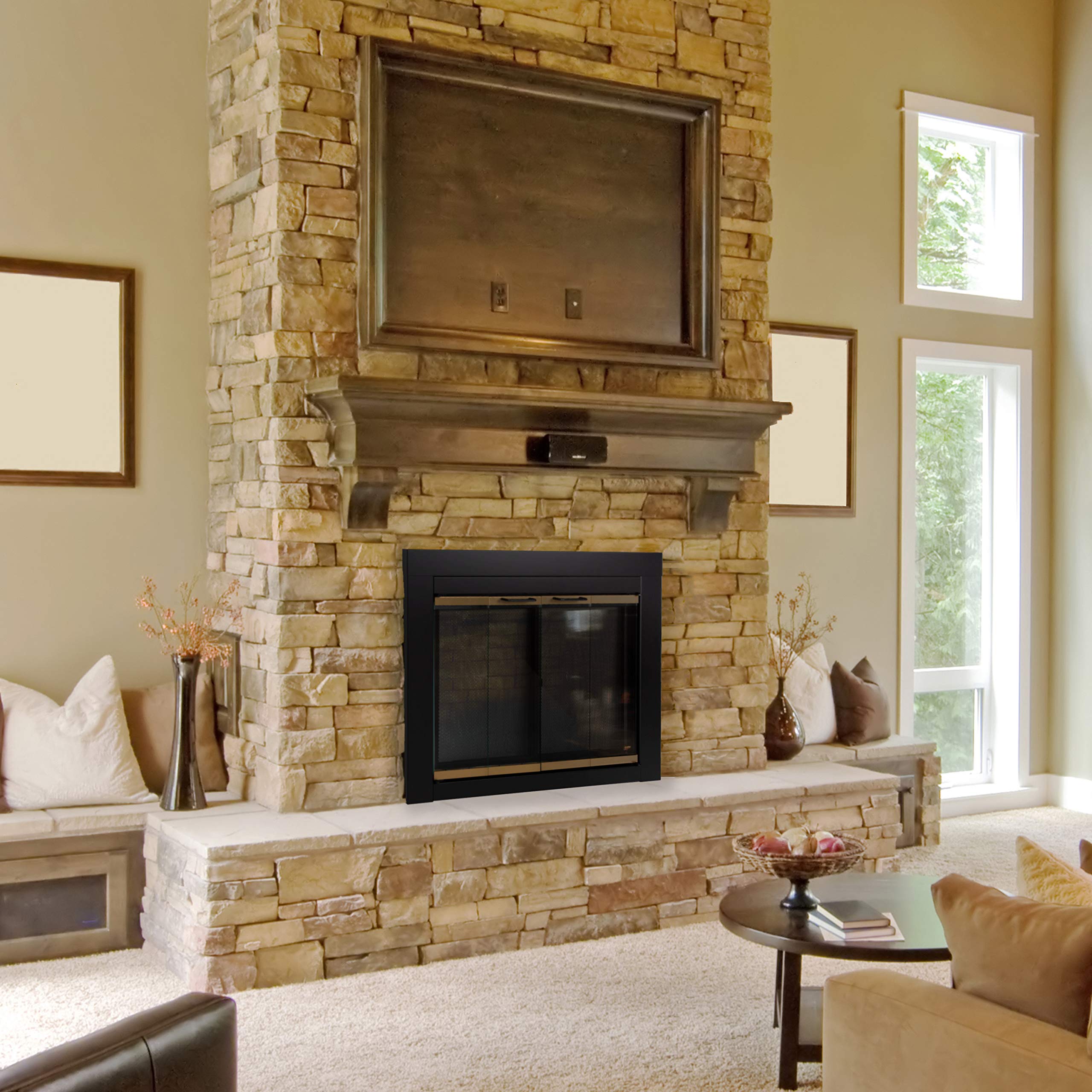 Pleasant Hearth AR-1022 Arrington Large Black Fireplace Glass Door - Perfect for Living Room, Patio & Outdoor Fireplace Safety
