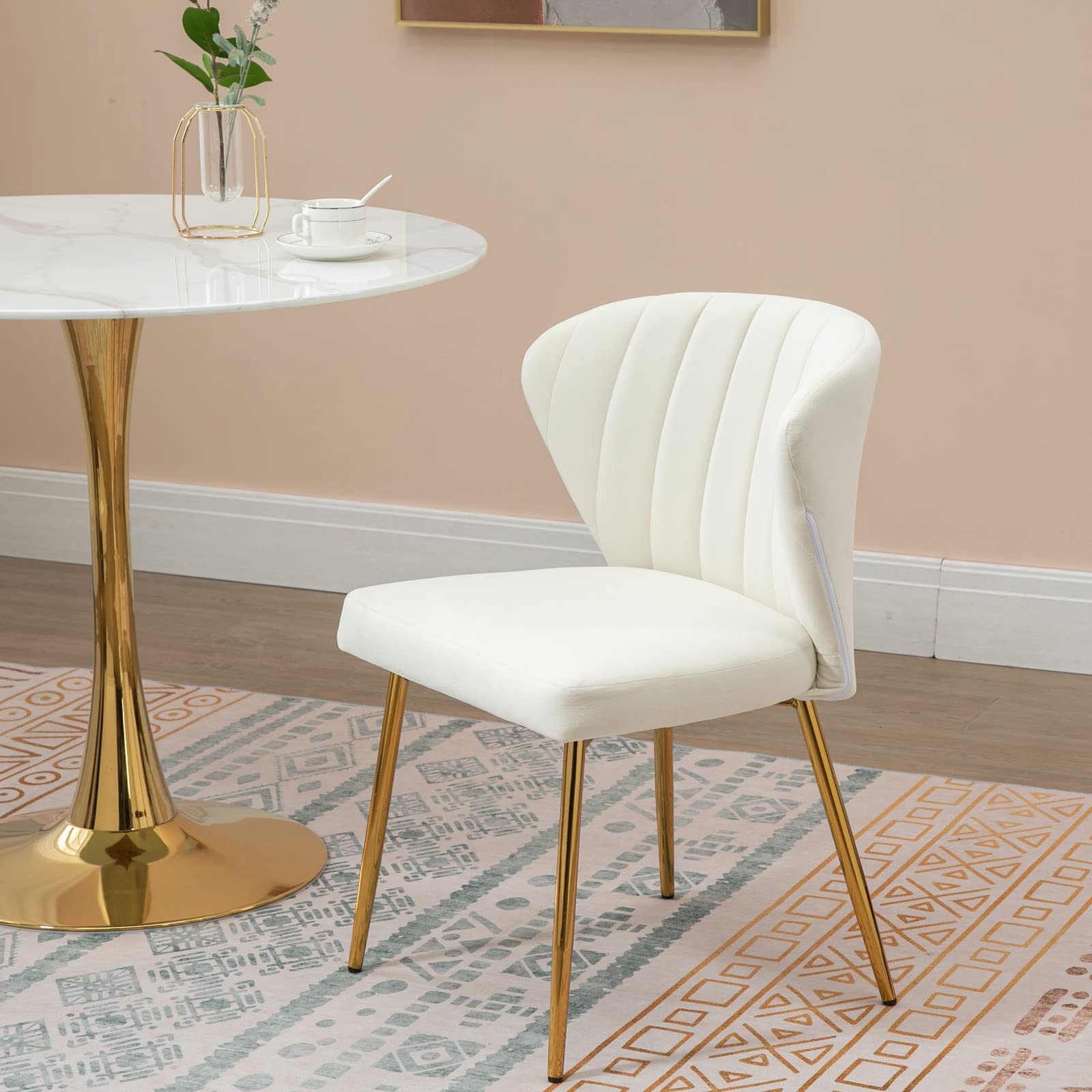 Luxury Velvet Dining Chairs Set of 2 - Modern Upholstered Accent Chairs with Golden Metal Legs for Living Room, Kitchen, Dining Room & Patio - Perfect for Home Decor, Dinner Parties & Cozy Reading (White, 2-Pack)
