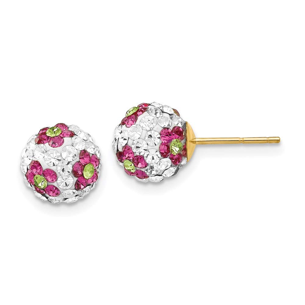 14K Yellow Gold Ball Earrings for Women - 8mm Pink Crystal Studs | Elegant Jewelry for Parties, Weddings & Everyday Wear