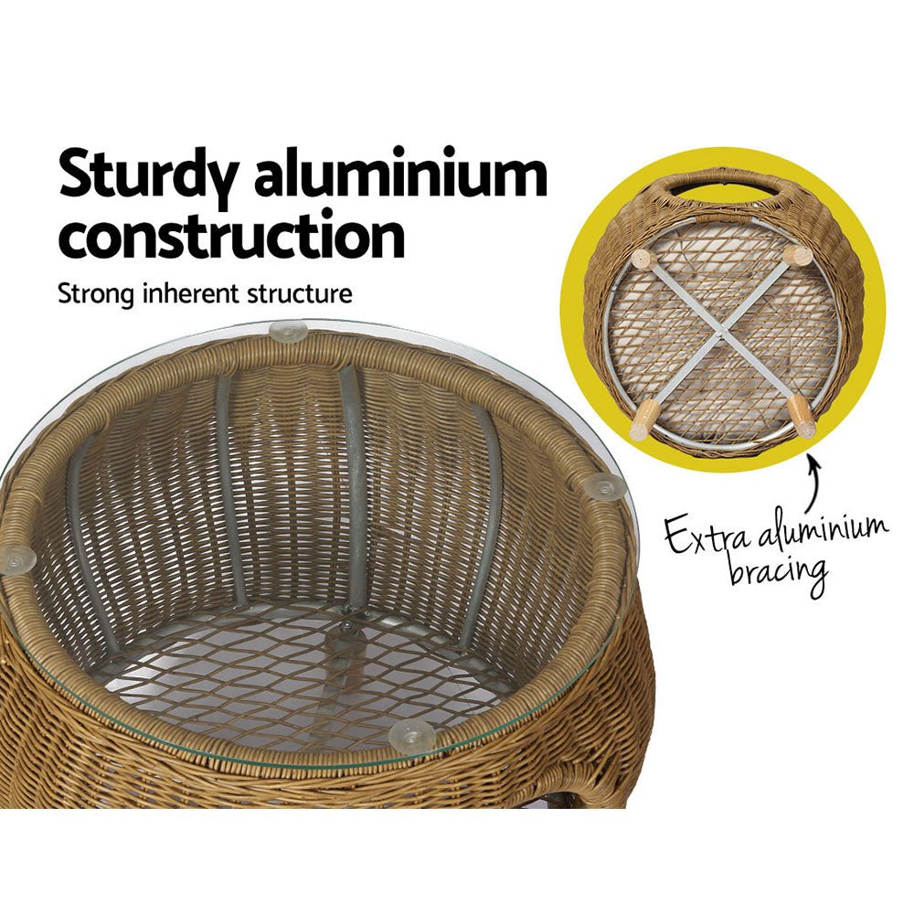 Stylish Wicker & Aluminum Coffee Side Table with Pet Bed Storage - Perfect for Living Room, Patio, and Outdoor Spaces