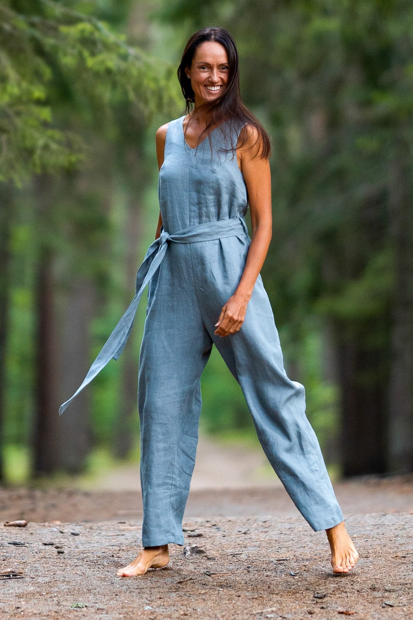 Premium Linen Jumpsuit for Women - Monaco Style in Elegant Grey | Comfortable Summer Romper for Beach, Vacation & Casual Outings