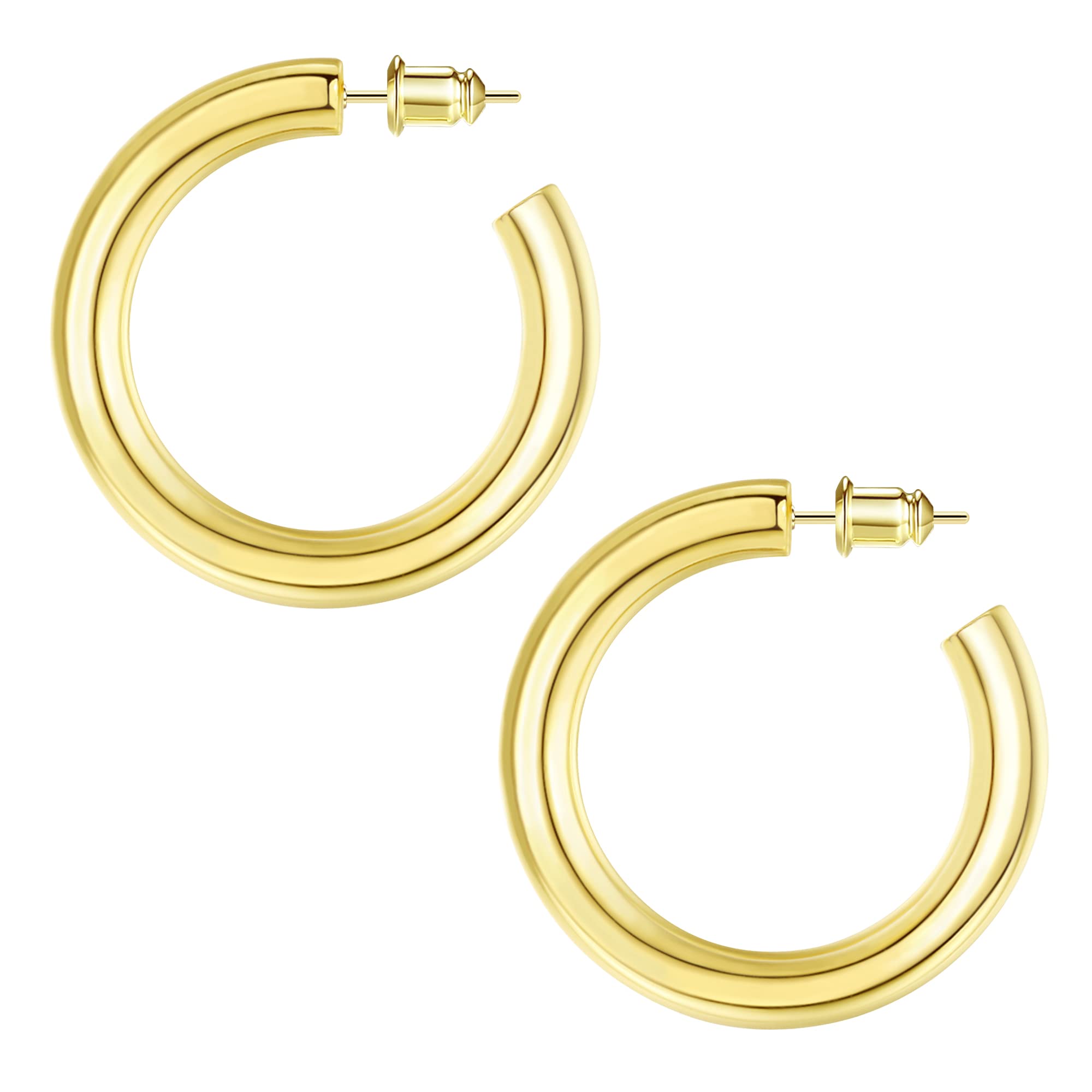 14K Gold Plated Chunky Open Hoop Earrings for Women - Lightweight Thick Gold Hoops, Trendy Gift for Girls - Perfect for Parties, Weddings & Everyday Wear