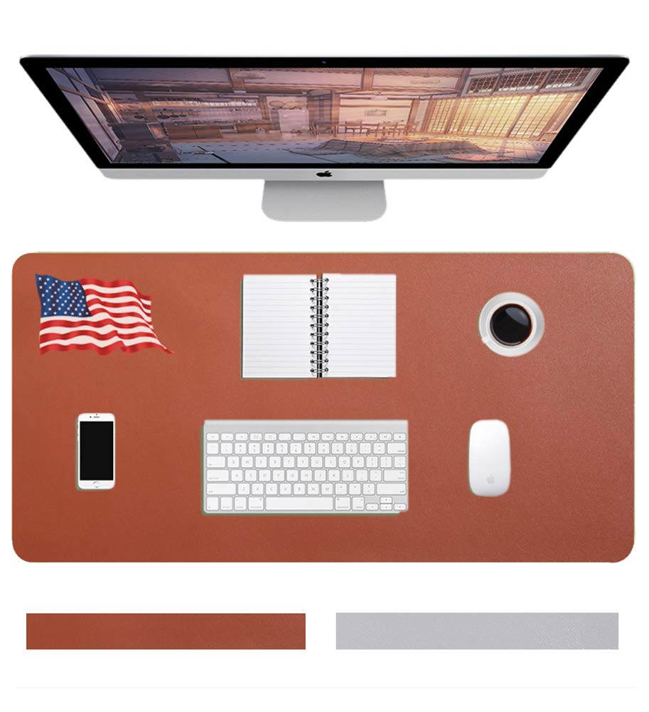Non-Slip Dual Sided PU Leather Desk Pad - Waterproof Mouse Pad & Writing Mat for Office & Home (Brown/Grey, 23.6x13.8 Inches) - Perfect for Gaming, Work, Study & Protecting Desks from Scratches & Spills