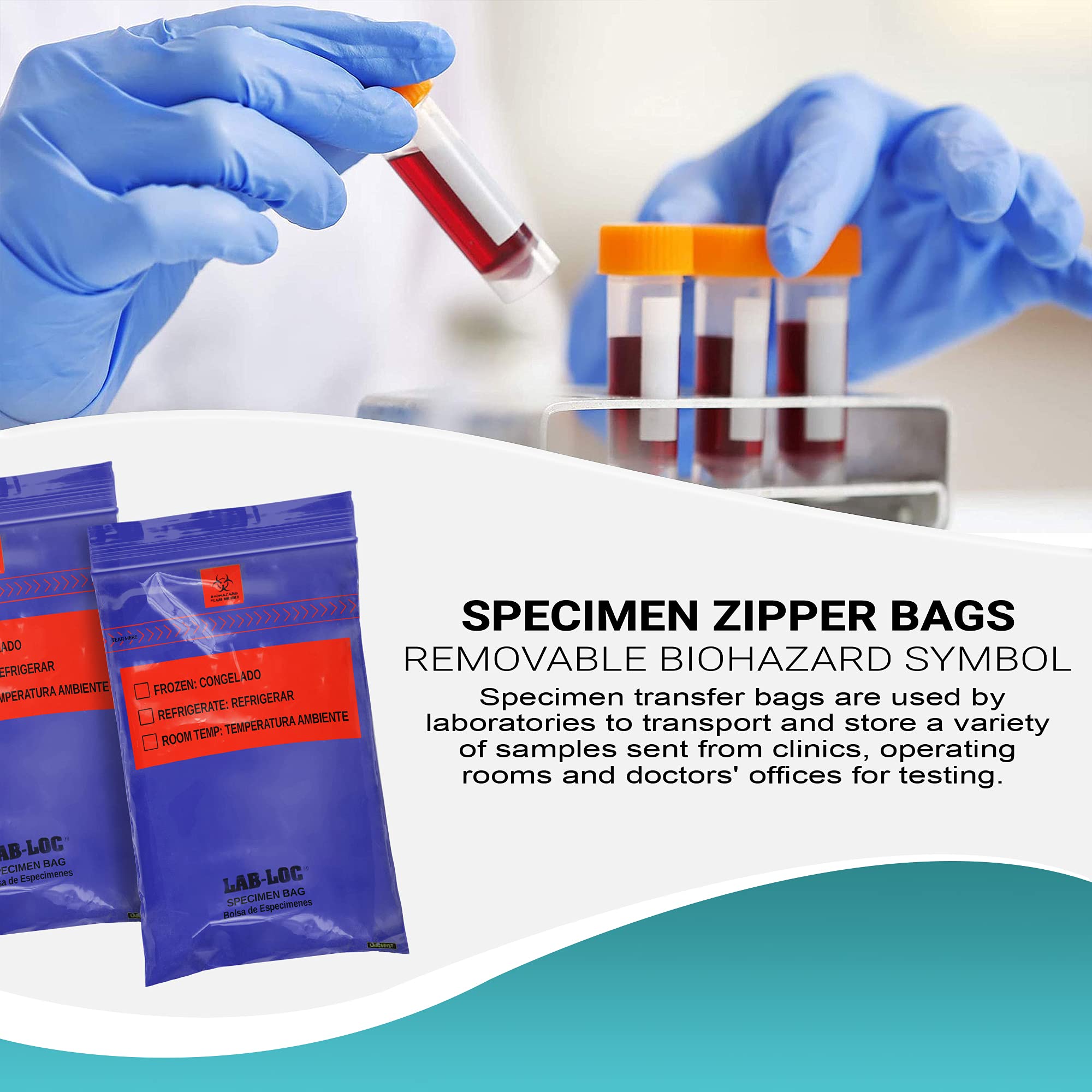1000 Pack 6x9 Inch Blue Specimen Transfer Bags - 1.75 Mil Low Density Polyethylene with Removable Biohazard Symbol - Medical Grade Plastic Bags for Hospitals, Clinics & Laboratories - Ideal for Specimen Collection, Waste Disposal & Healthcare Needs