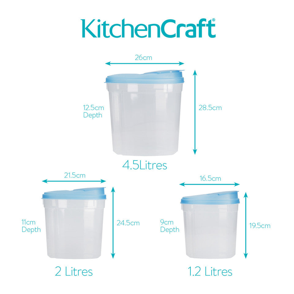 3-Piece Airtight Plastic Food Storage Container Set for Flour, Sugar & Rice - Perfect for Kitchen Pantry Organization & Bulk Food Storage