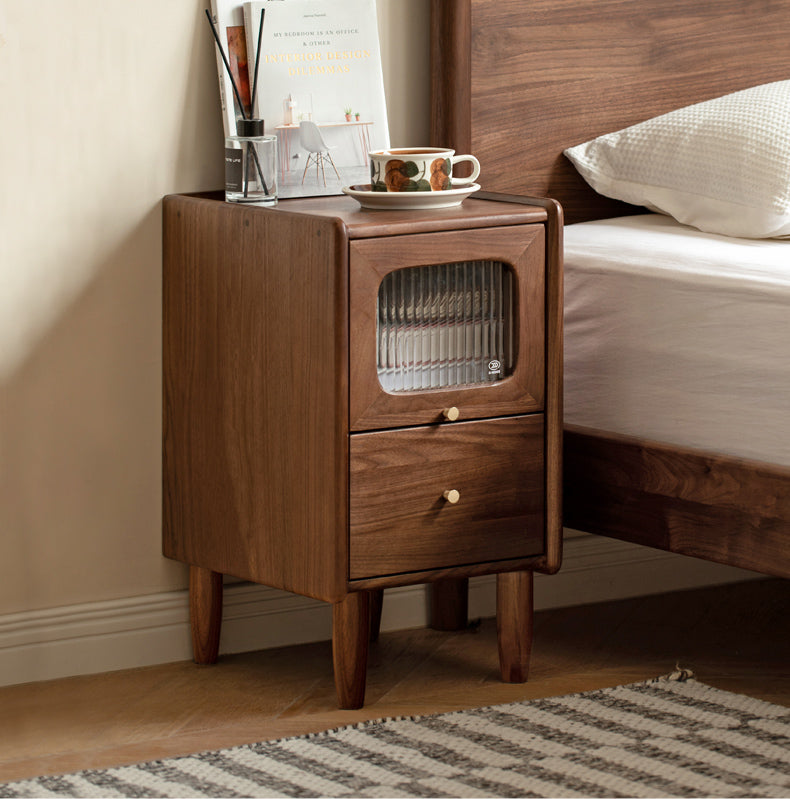 Solid Black Walnut Nightstand - Ultra Narrow Bedside Table with Calpa Wood - Perfect for Small Spaces, Apartments & Modern Bedrooms