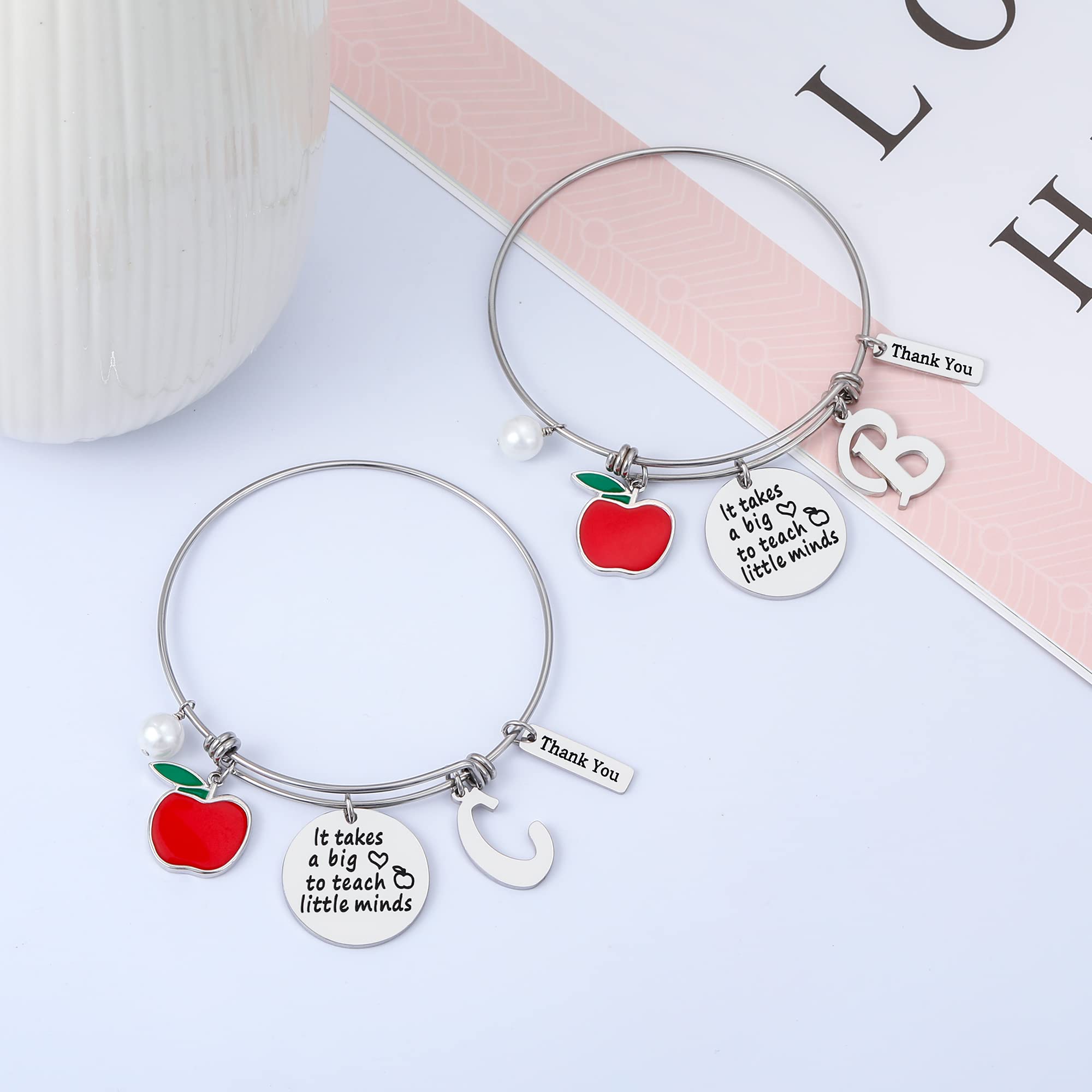 GLIVEOR Stainless Steel Teacher Appreciation Charm Bracelet - Elegant Thank You Gift for Women Educators - Perfect for Teacher's Day, Retirement, End of Year & Special Occasions