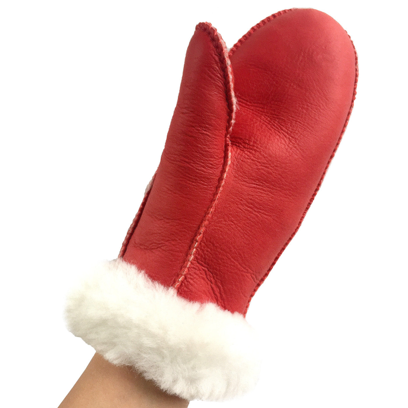 Women's Warm Red Sheepskin Mittens - Soft Winter Gloves for Cold Weather, Outdoor Activities & Snow Sports