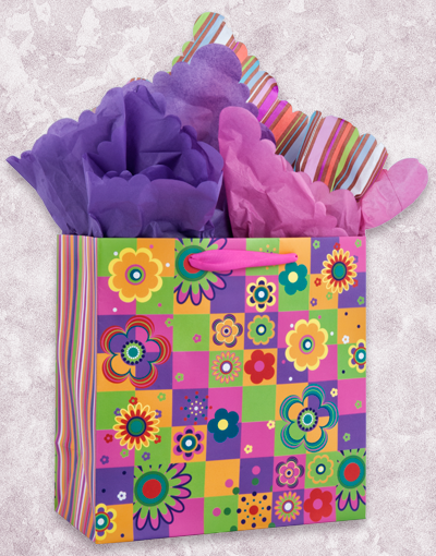 Premium Medium Square Flower Blocks Gift Bags - Elegant Floral Design Gift Packaging for Birthdays, Weddings & Special Occasions