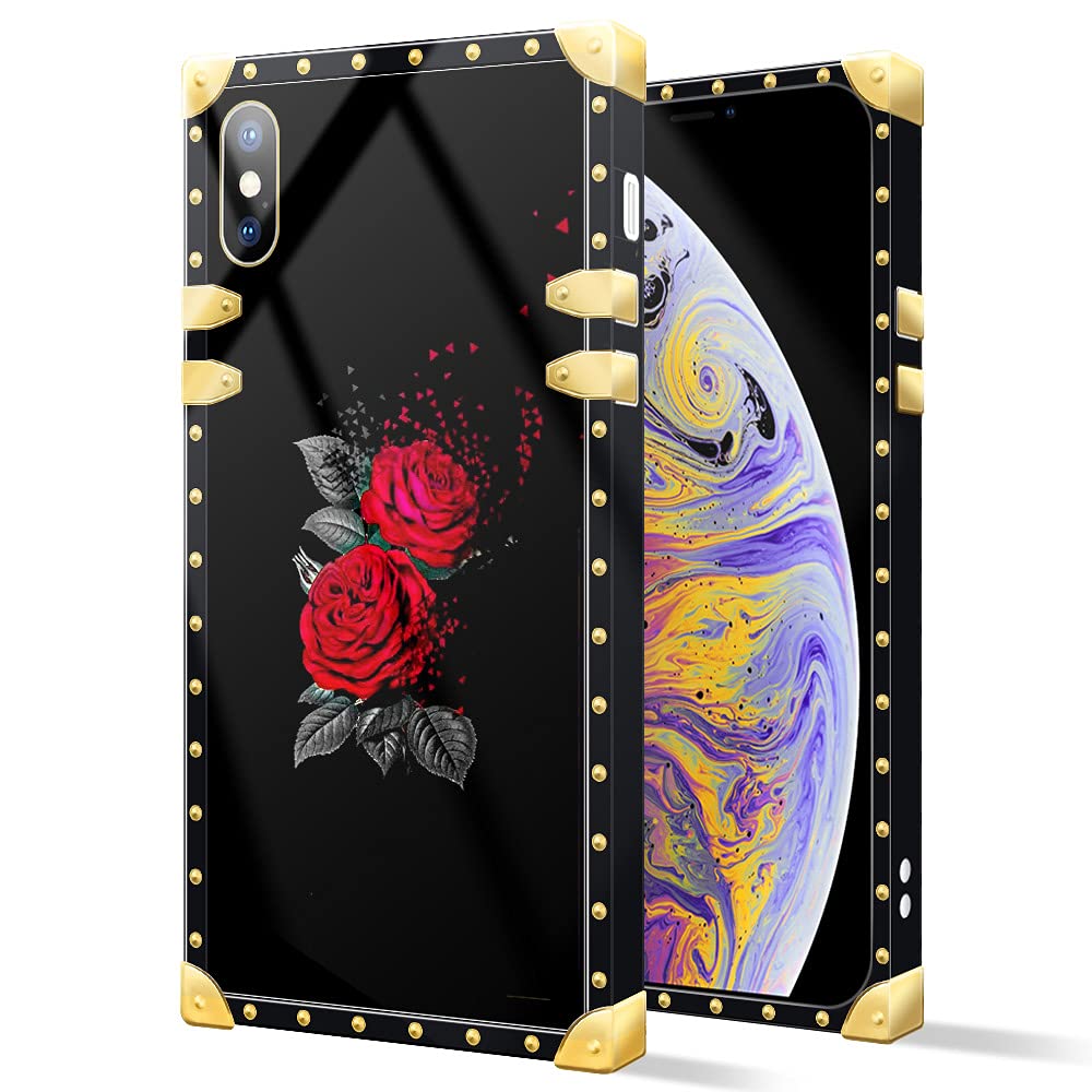 Premium Luxury iPhone XR Case with Metal Decoration - Dark Rose Soft TPU Bumper Phone Cover for Women & Girls (6.1-inch) | Elegant Protection for Everyday Use & Special Occasions