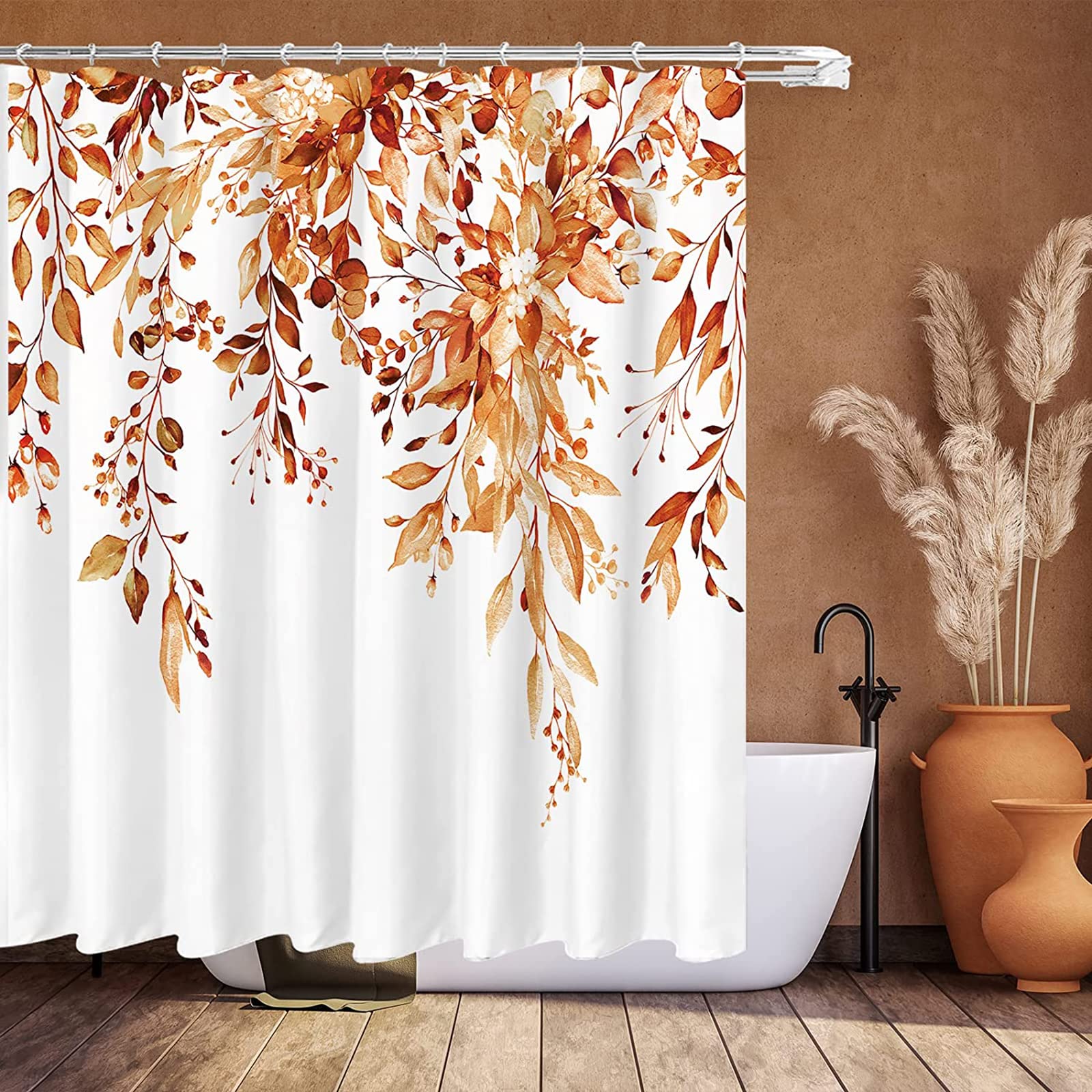 Waterproof Fall Leaf Shower Curtain with Hooks - 72x72 Inch Machine Washable Bathroom Decor | Autumn Foliage Design for Cozy Home Spa Experience