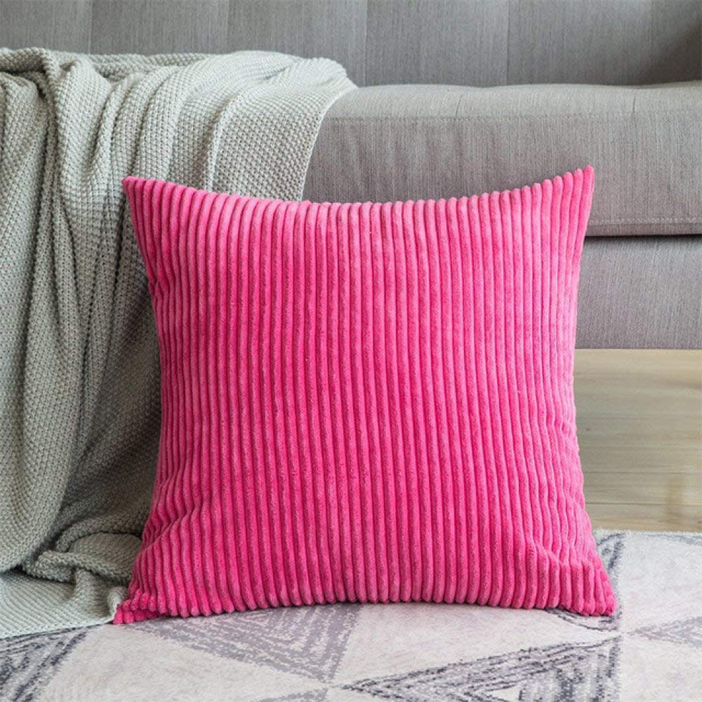 Premium Corduroy Throw Pillow Covers 45x45cm (18x18in) - Set of 4 Solid Color Decorative Cushion Cases for Sofa, Bed, Car & Home Decor - Tango Red - Soft & Durable for Living Room, Bedroom, Cafe & Party Decorations