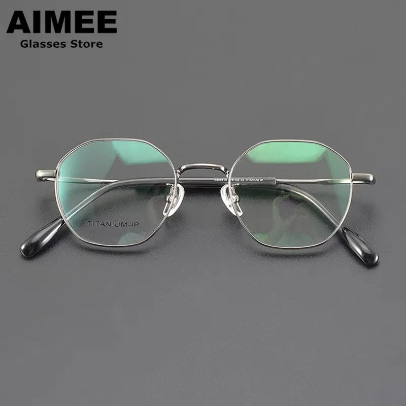Aimee Unisex Full Rim Flat Top Round Polygon Titanium Eyeglasses 5016 - Lightweight & Durable Eyewear for Work, Reading & Fashion (Available in Multiple Colors)