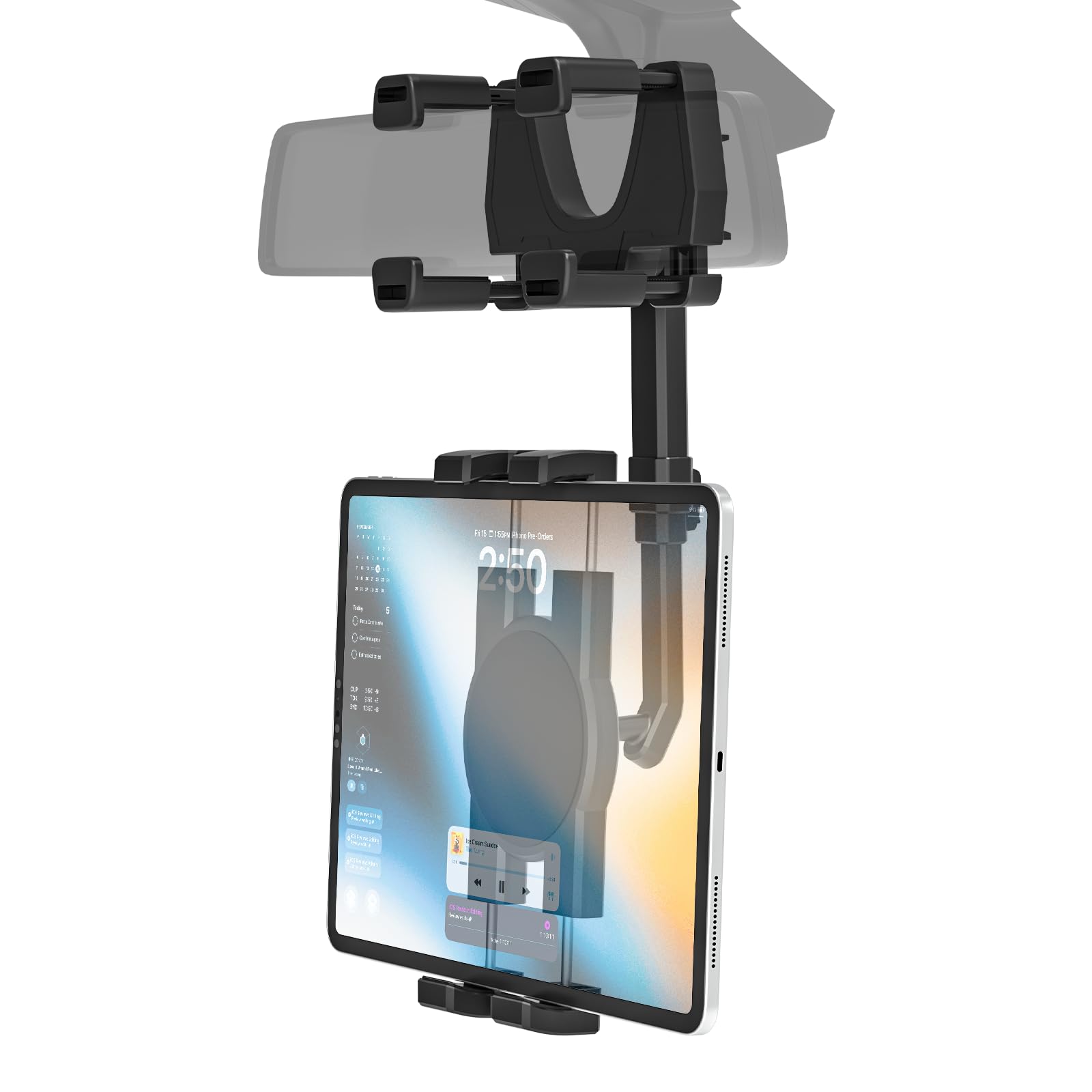 360° Rotatable & Retractable Car Rearview Mirror Tablet Holder - Universal Mount for 4.7