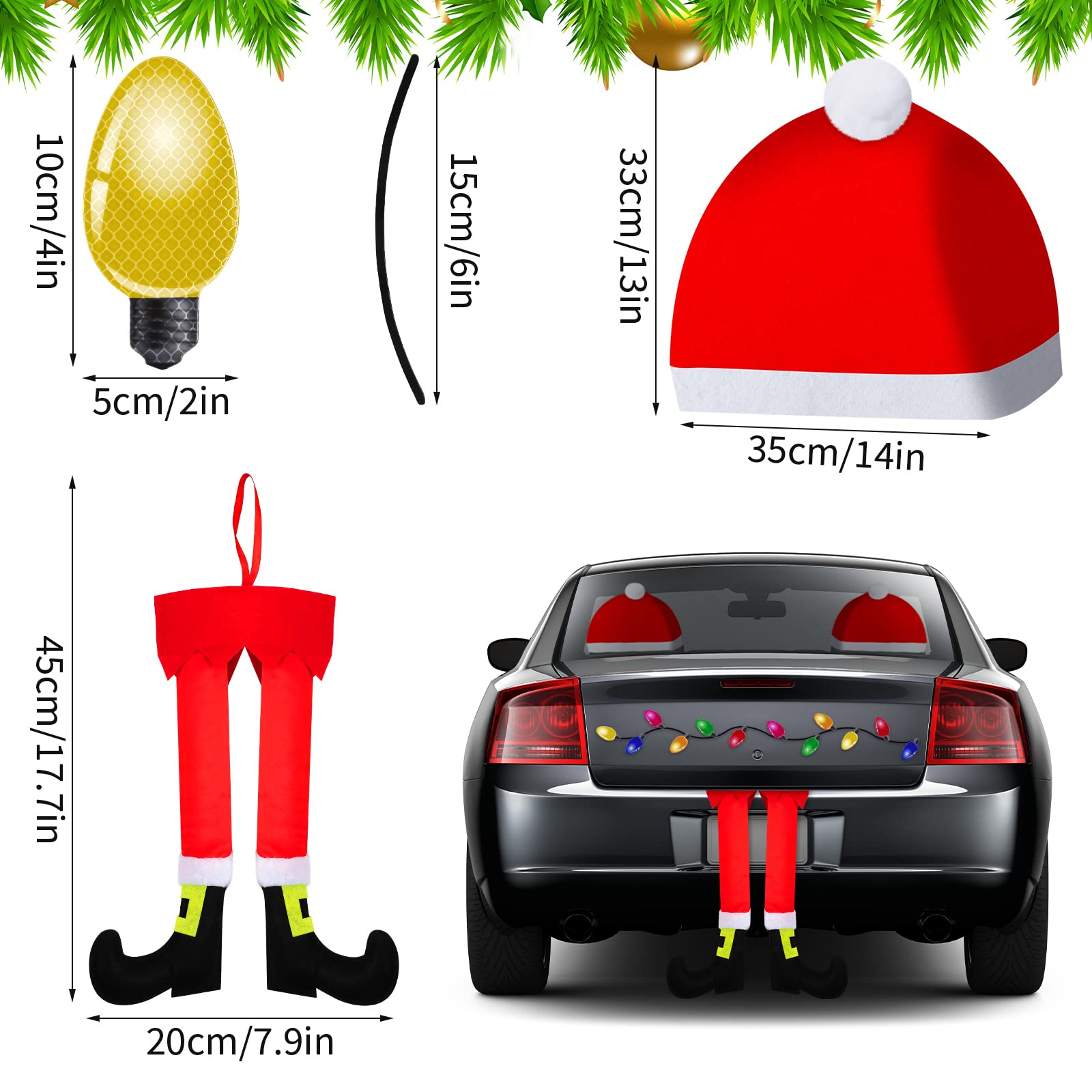 32 Pcs Christmas Car Decorations Kit - LED Reindeer Antlers, Wreath, Santa Hat & Leg, Reflective Bulb Lights for Car, Home, Office Xmas Decor - Perfect for Holiday Parties, Road Trips & Festive Gifts