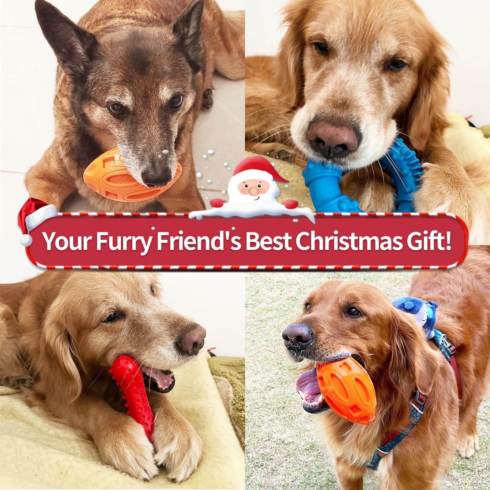 Epesiri 3-Pack Indestructible Dog Chew Toys for Aggressive Chewers - Durable Rubber Squeaky Toys for Large, Medium, Small Breeds - Teeth Cleaning & Gum Massage Puppy Chew Toys - Perfect for Outdoor Play, Training, and Stress Relief