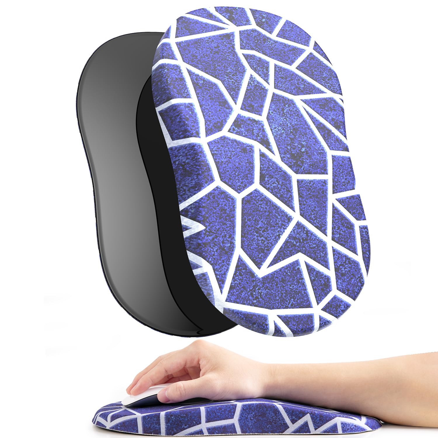 Ergonomic Mouse Pad with Memory Foam Wrist Support - Pain Relief Non-Slip PU Base Computer Mousepad for Office & Home Use - Perfect for Long Hours Typing, Gaming, and Graphic Design (1PC, Geometry Pattern)