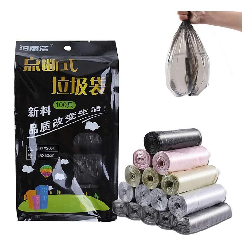 Kaicran 100-Pack Small Kitchen Trash Bags - 5 Rolls Durable Plastic Garbage Bags (40x50cm, Black) for Home, Kitchen & Bathroom Waste Disposal | Perfect for Small Bins, Office Desks & Pet Waste Cleanup