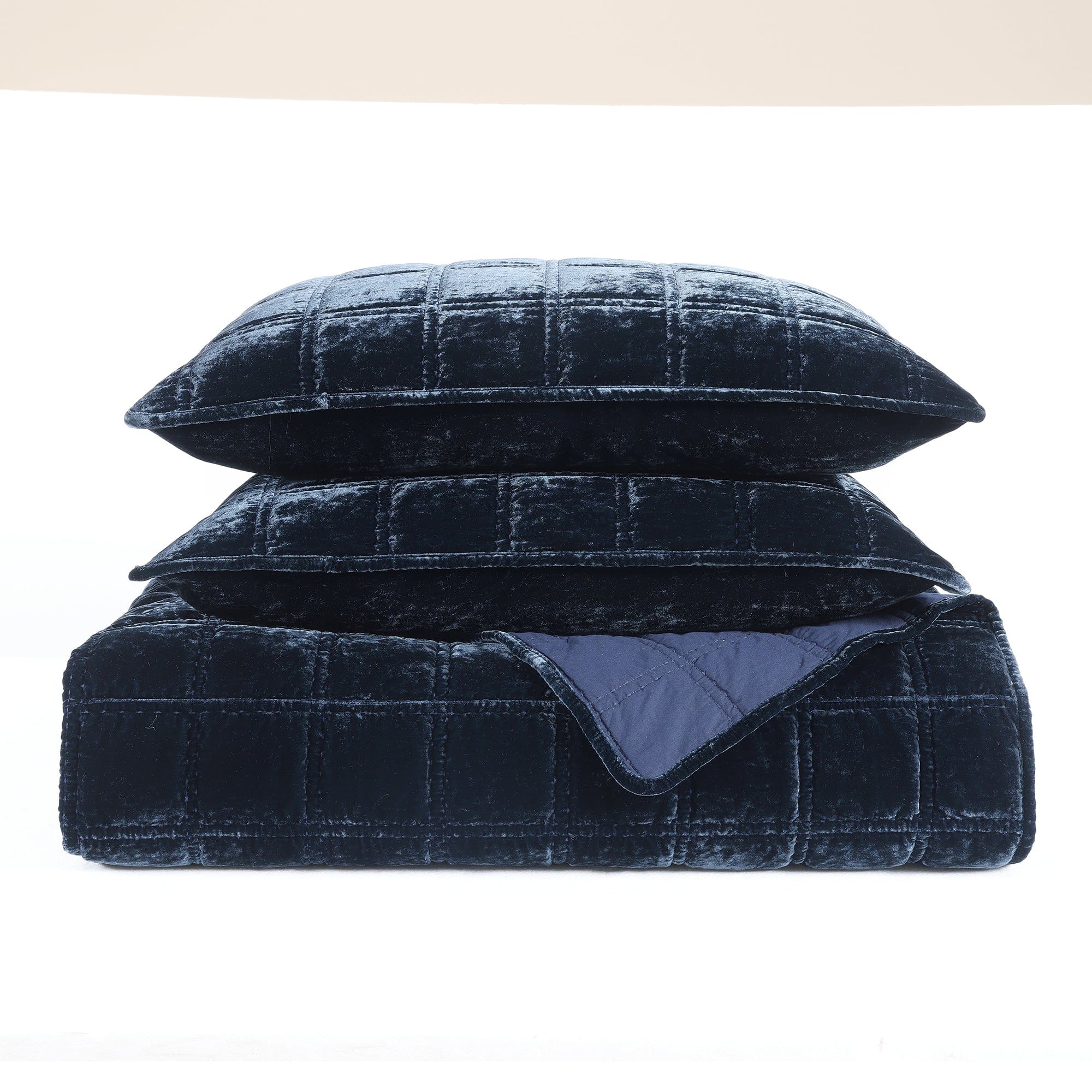 Luxury Stella Faux Silk Velvet Double Box Stitch Quilt Set - Queen Size Bedding with Decorative Stitching - Perfect for Master Bedroom, Guest Room & Cozy Winter Nights