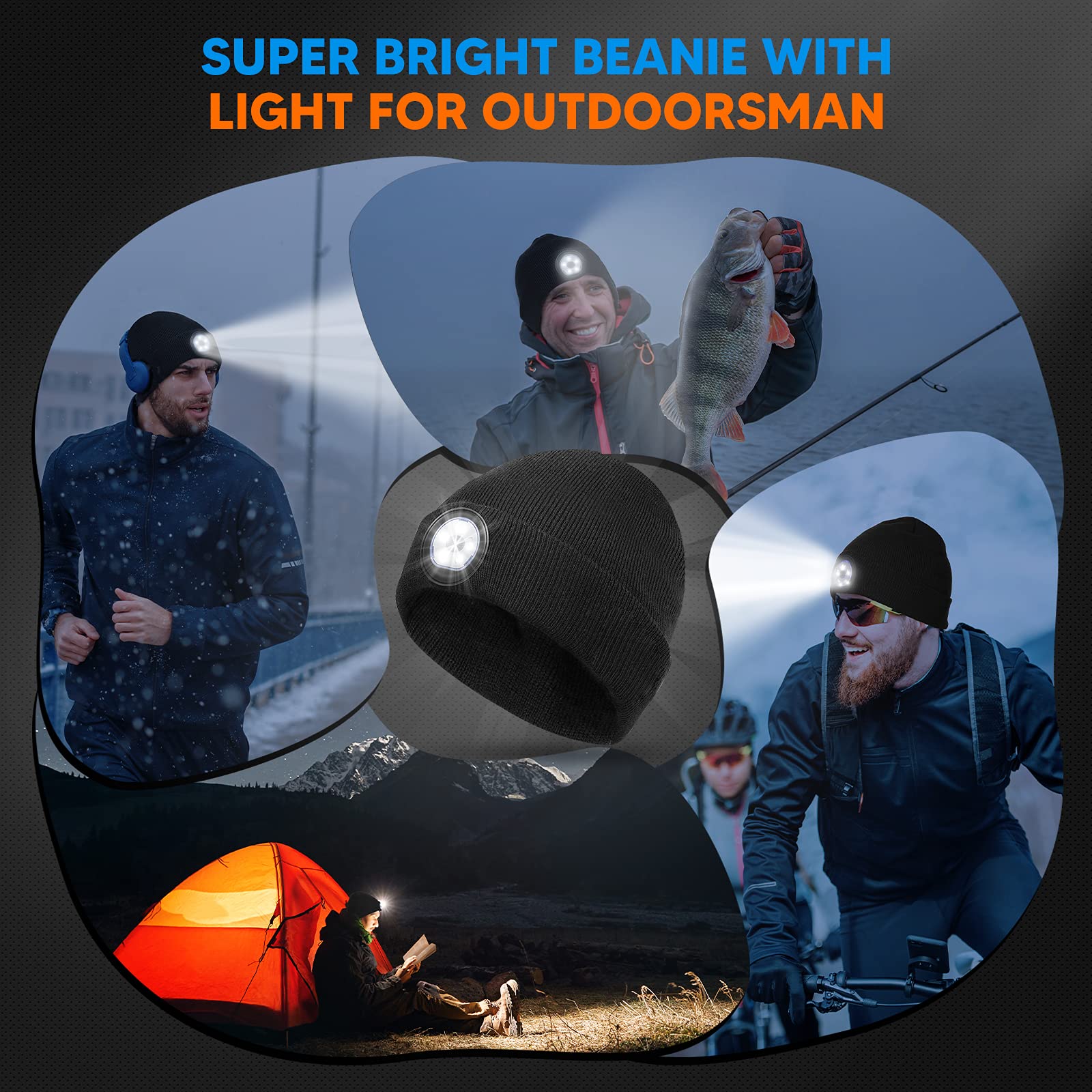LED Beanie Hat with Light - Perfect Gift for Men, Dad & Husband - Christmas Stocking Stuffers - Ideal for Camping, Night Running & Outdoor Activities