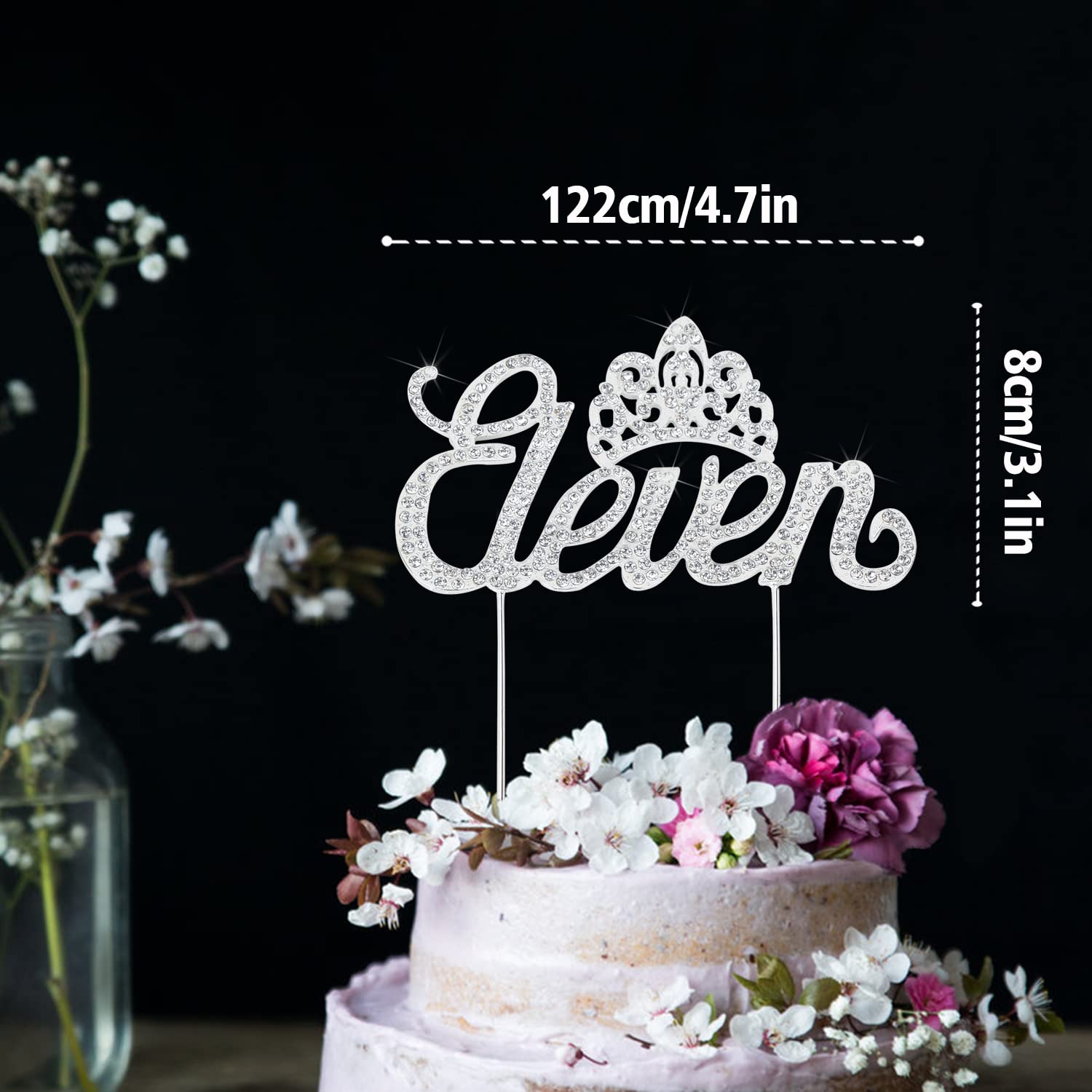 LINGTEER Silver Bling Crystal Rhinestone 11th Birthday Cake Topper with Crown - Happy Eleventh Birthday Party Decorations & Gift Supplies for Girls & Boys - Perfect for Birthday Cakes, Cupcakes, and Celebration Photos