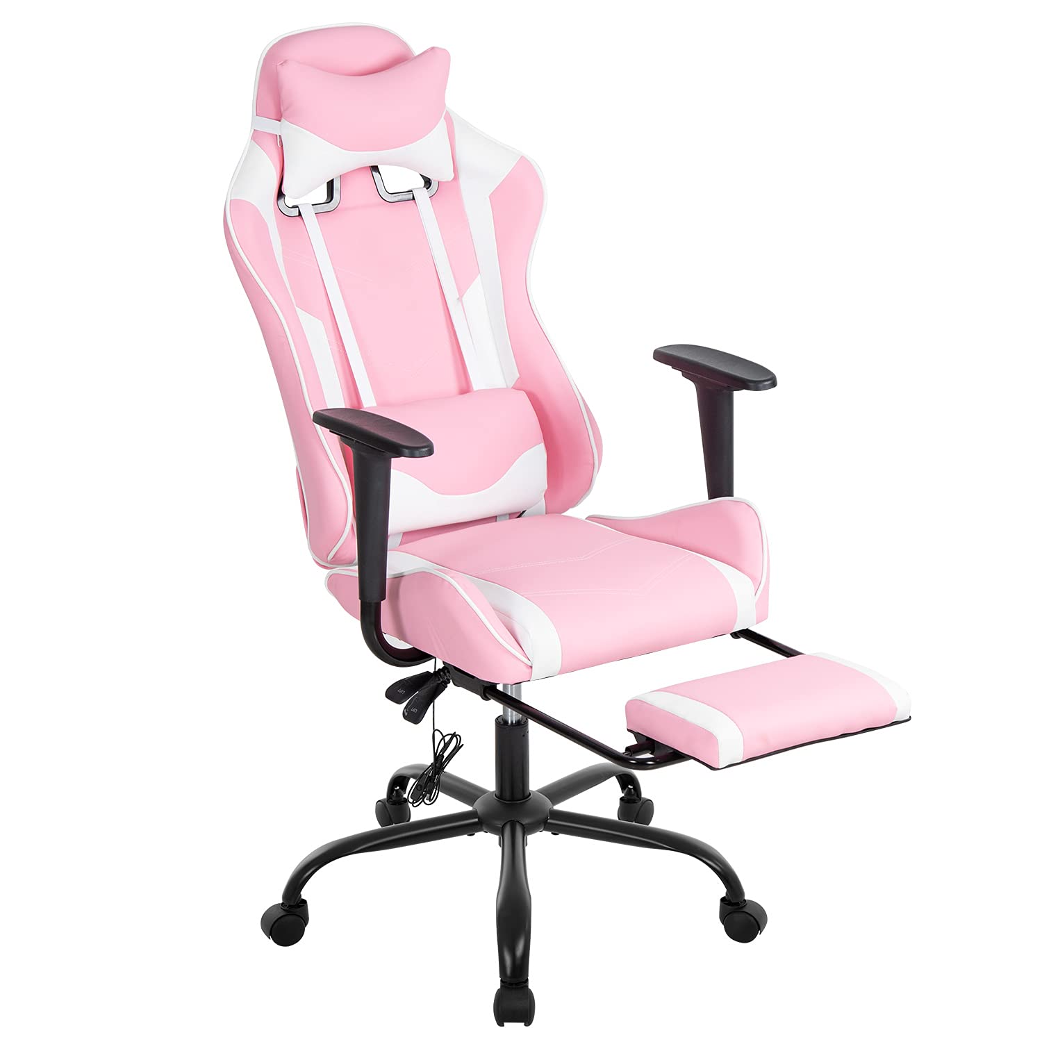 Best Pink Faux Leather Gaming Chair for Women - Ergonomic Office Chair with Adjustable Lumbar Support, 360° Swivel & Armrests - Perfect for PC Gaming, Home Office & Streaming Setup