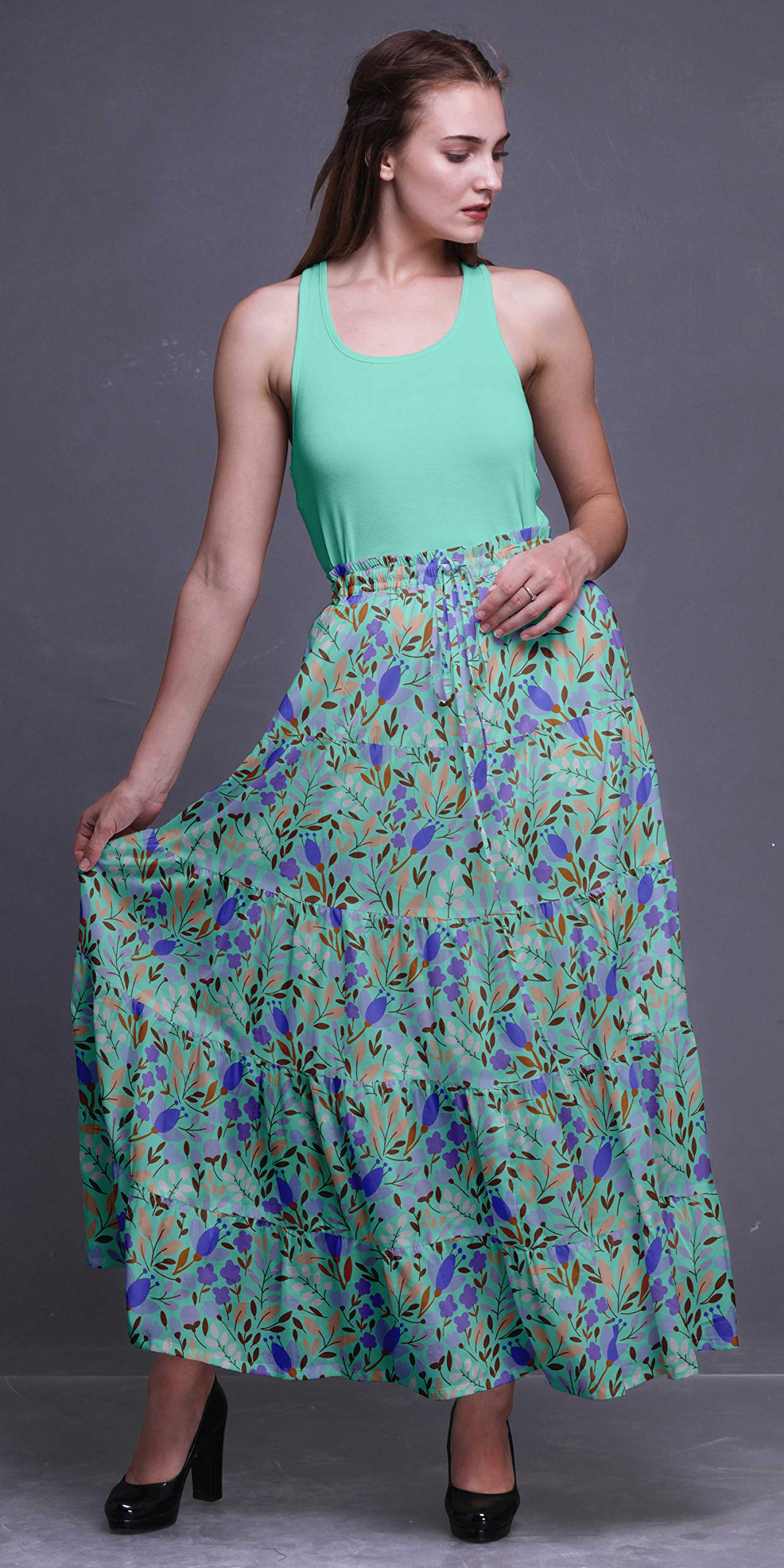 Boho Printed Skirts for Women - Long 5-Tier Cotton Maxi Skirt with Floral Design | Perfect for Beach, Summer Outfits & Casual Wear