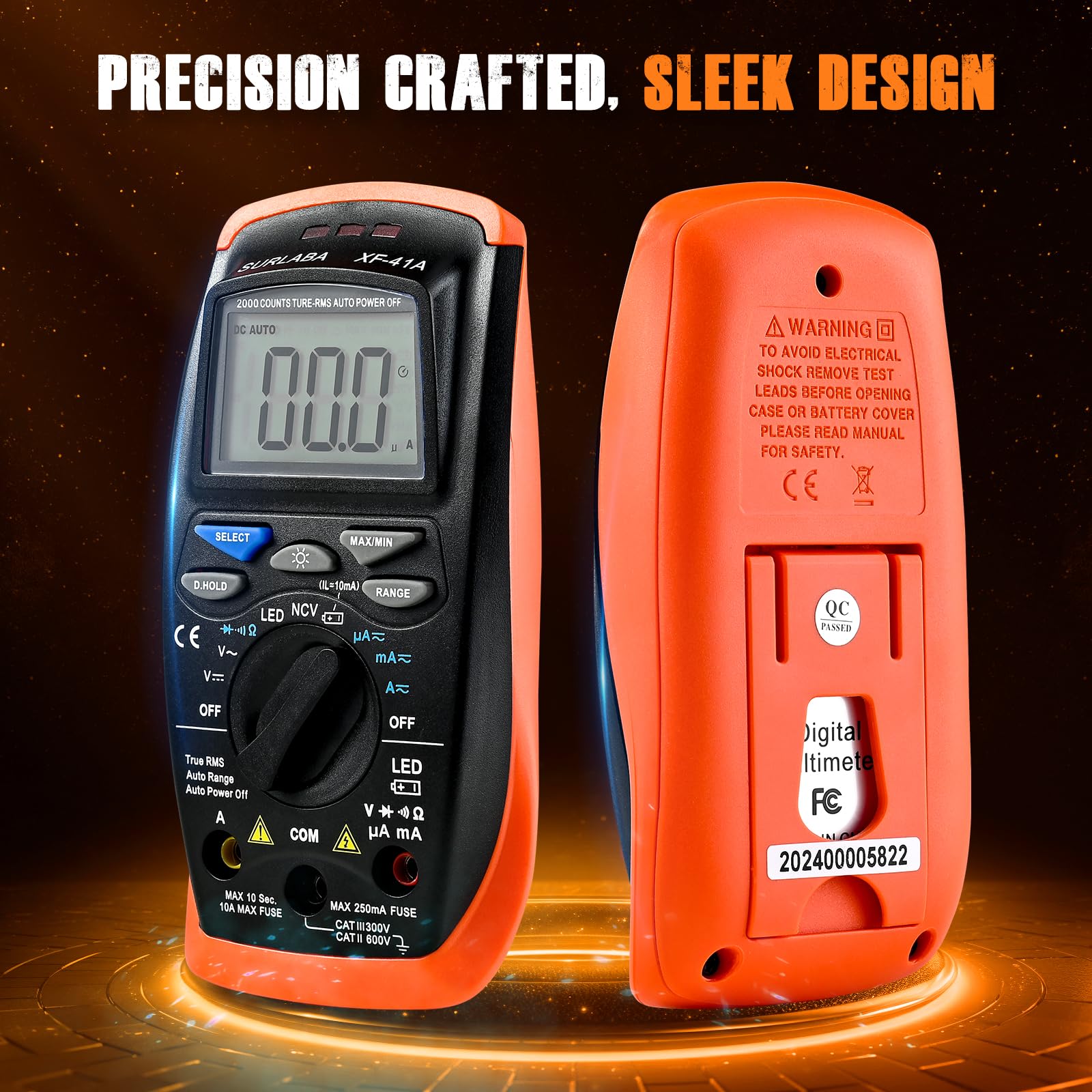 Professional Digital Multimeter 2000 Counts - AC/DC Voltage Tester, Measures Volts, Amps, Ohms, Continuity - Perfect for Electrical Testing, DIY Projects & Automotive Repairs