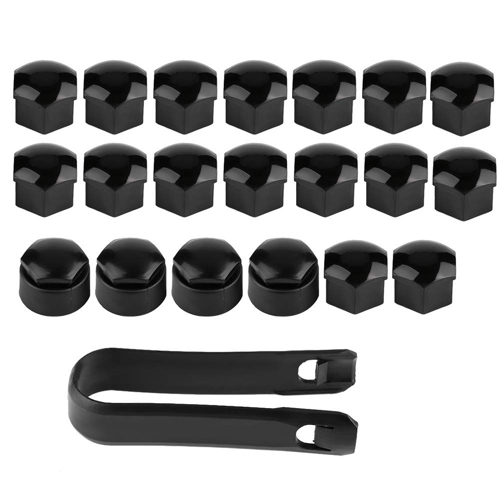 17mm Wheel Nut Caps (20pcs) - Black Anti-Theft Hub Screw Protection Covers with Removal Tool Set for Car, Truck & SUV - Perfect for Off-Roading, Winter Driving & Vehicle Security