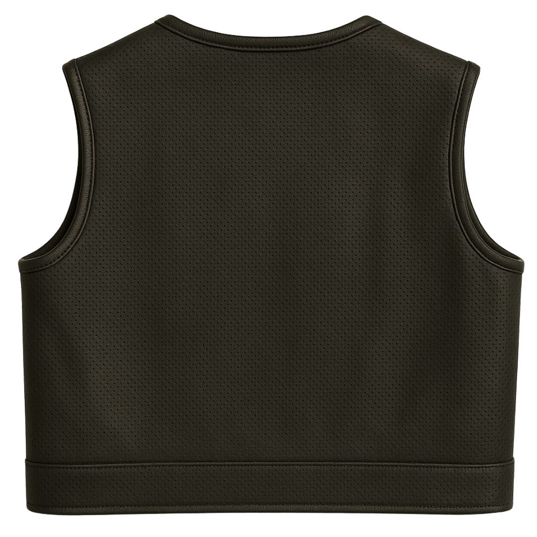 Legendary LowLife Z Perforated Black Cropped Fitted Leather Vest for Women | Motorcycle Jacket | Club Style Biker Vest | Perfect for Riding, Concerts & Night Out