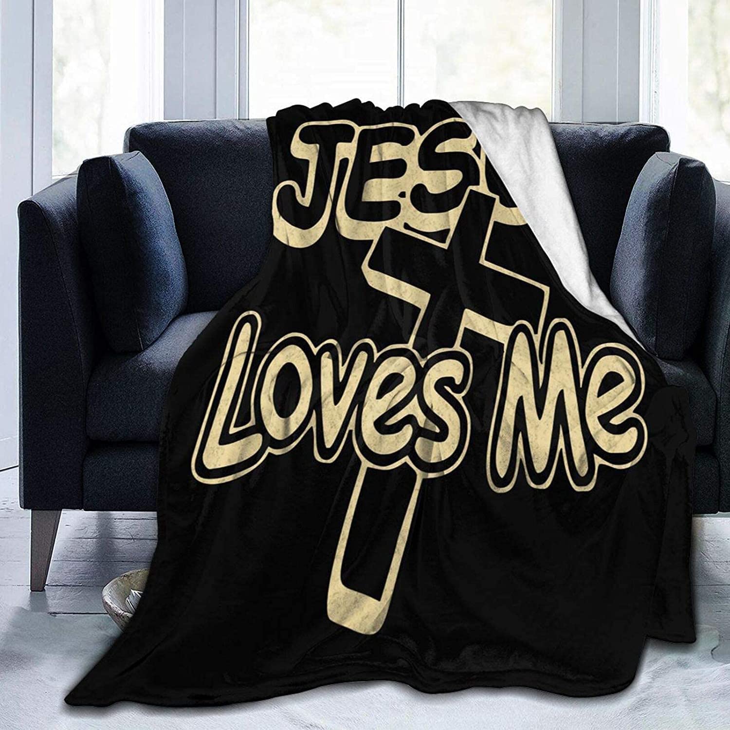 Jesus Loves Me Ultra Soft Flannel Fleece Blanket - Lightweight Plush Christmas Throw for Women, Men & Kids - Warm Cozy Microfiber Blanket for Couch, Bed, Sofa - Perfect for Winter Snuggling, Gift Giving & Holiday Decor