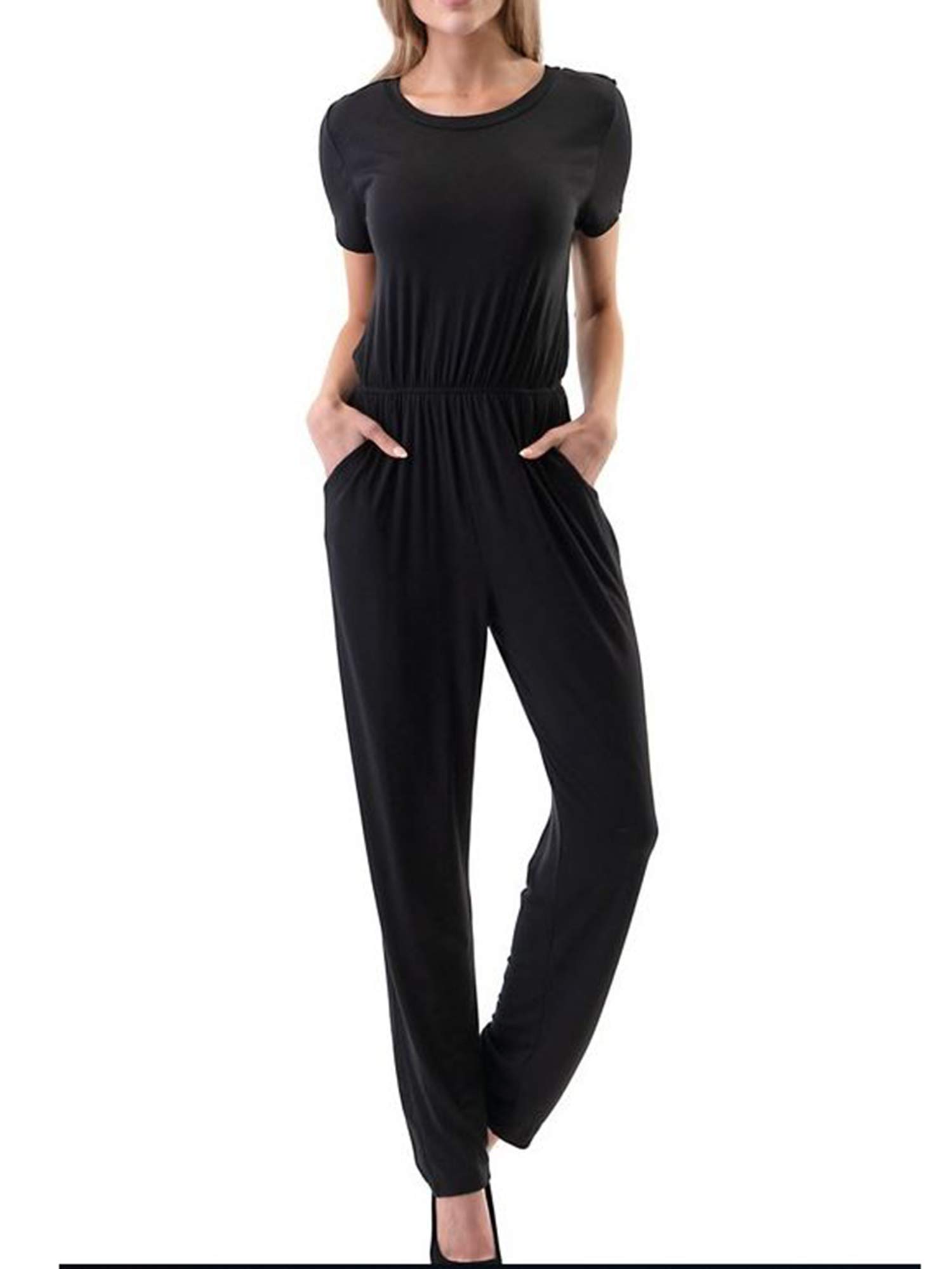Emma Women's Casual Short Sleeve Open Back Romper Jumpsuit - Summer Outfits for Beach, Party & Vacation Wear