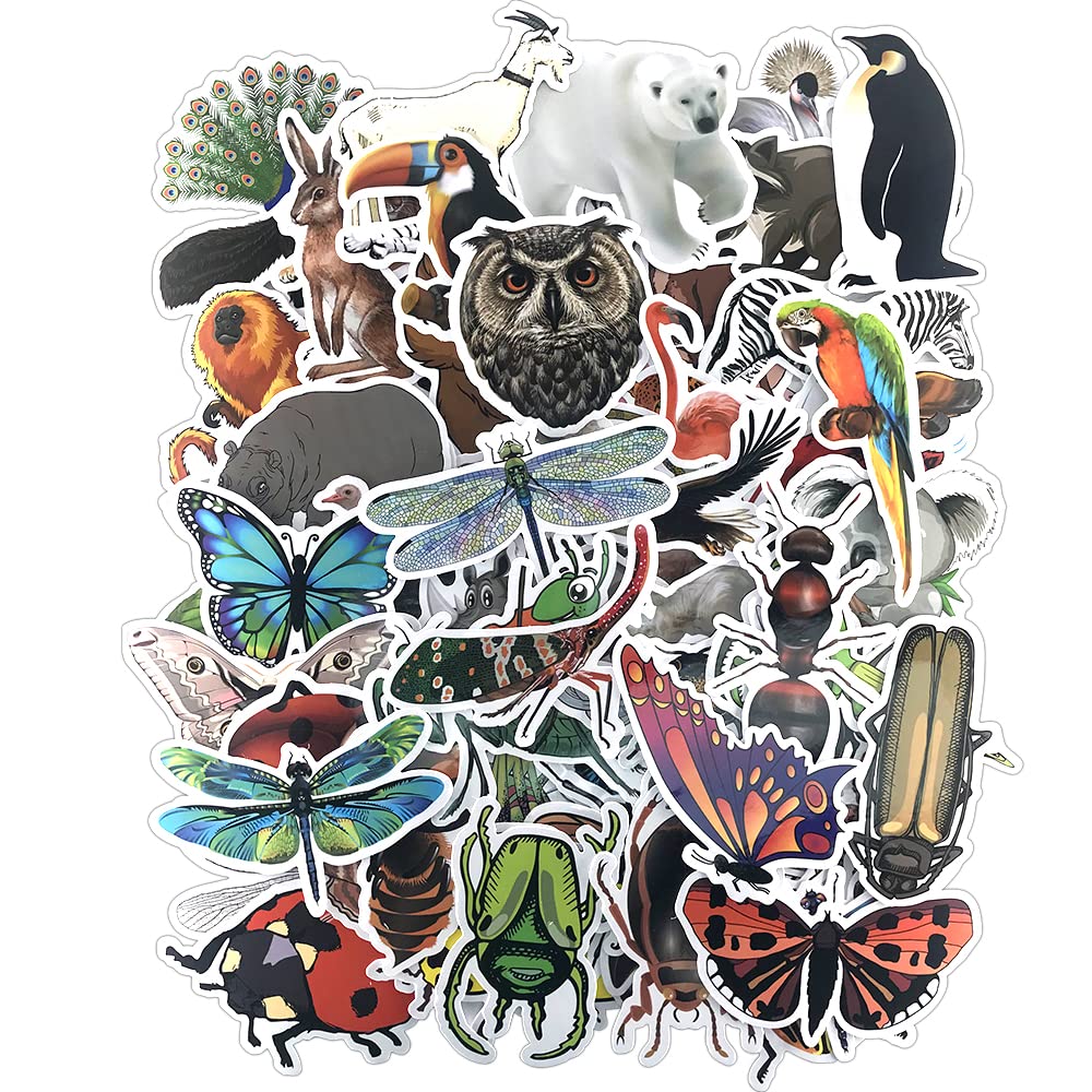 100 Pcs Waterproof Vinyl Stickers - Jungle Animals & Cute Insects - Aesthetic Laptop, Hydro Flask, Phone, Scrapbook Decals for Adults, Teens & Kids - Perfect for DIY Crafts, School Supplies & Personalizing Water Bottles