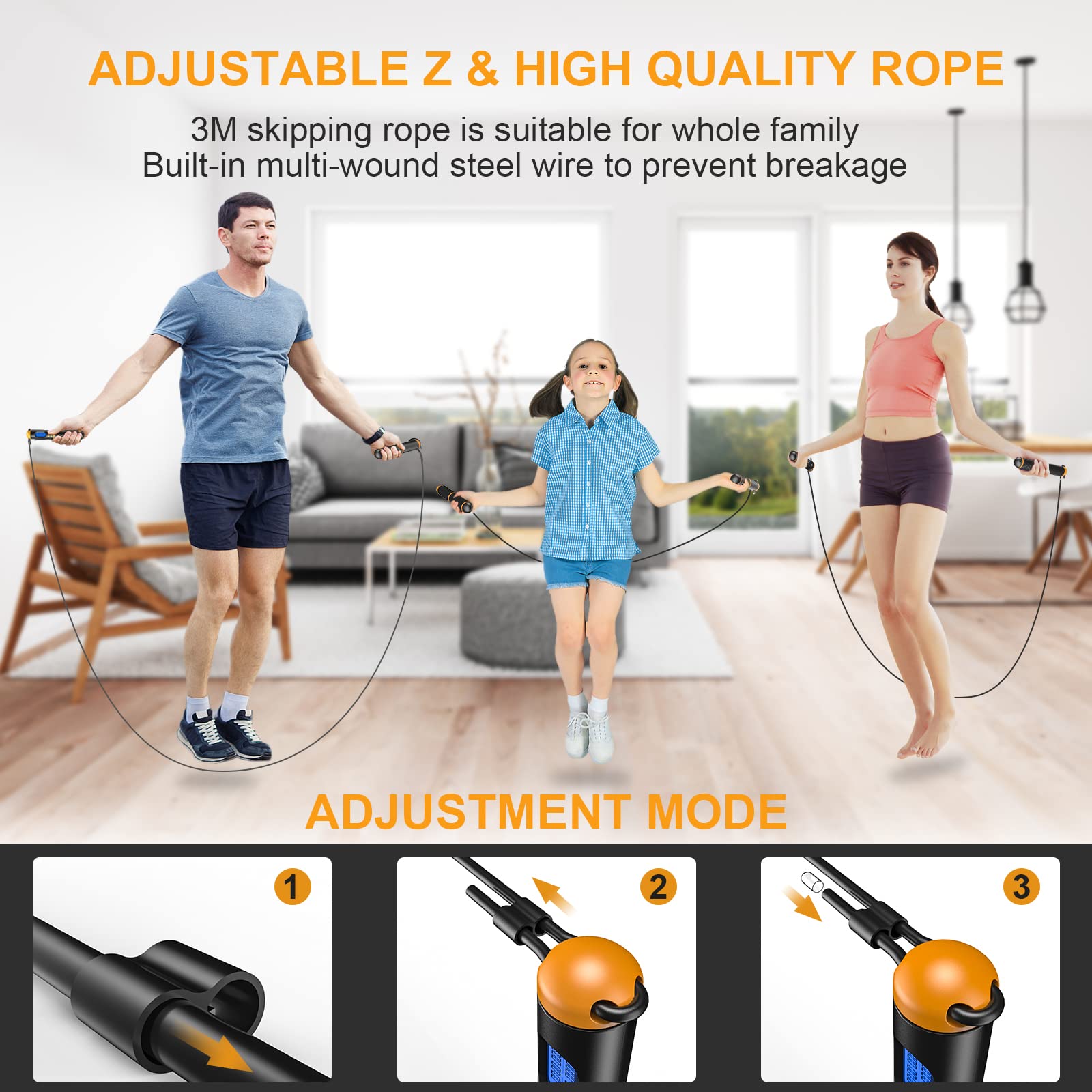 Smart Digital Jump Rope with Calorie Counter - Adjustable Fitness Skipping Rope Tracks Weight, Laps, Time & Calories - Wireless Jump Rope for Home Gym, Men, Women & Kids Workout Training - Perfect for Cardio, Weight Loss & CrossFit Exercises