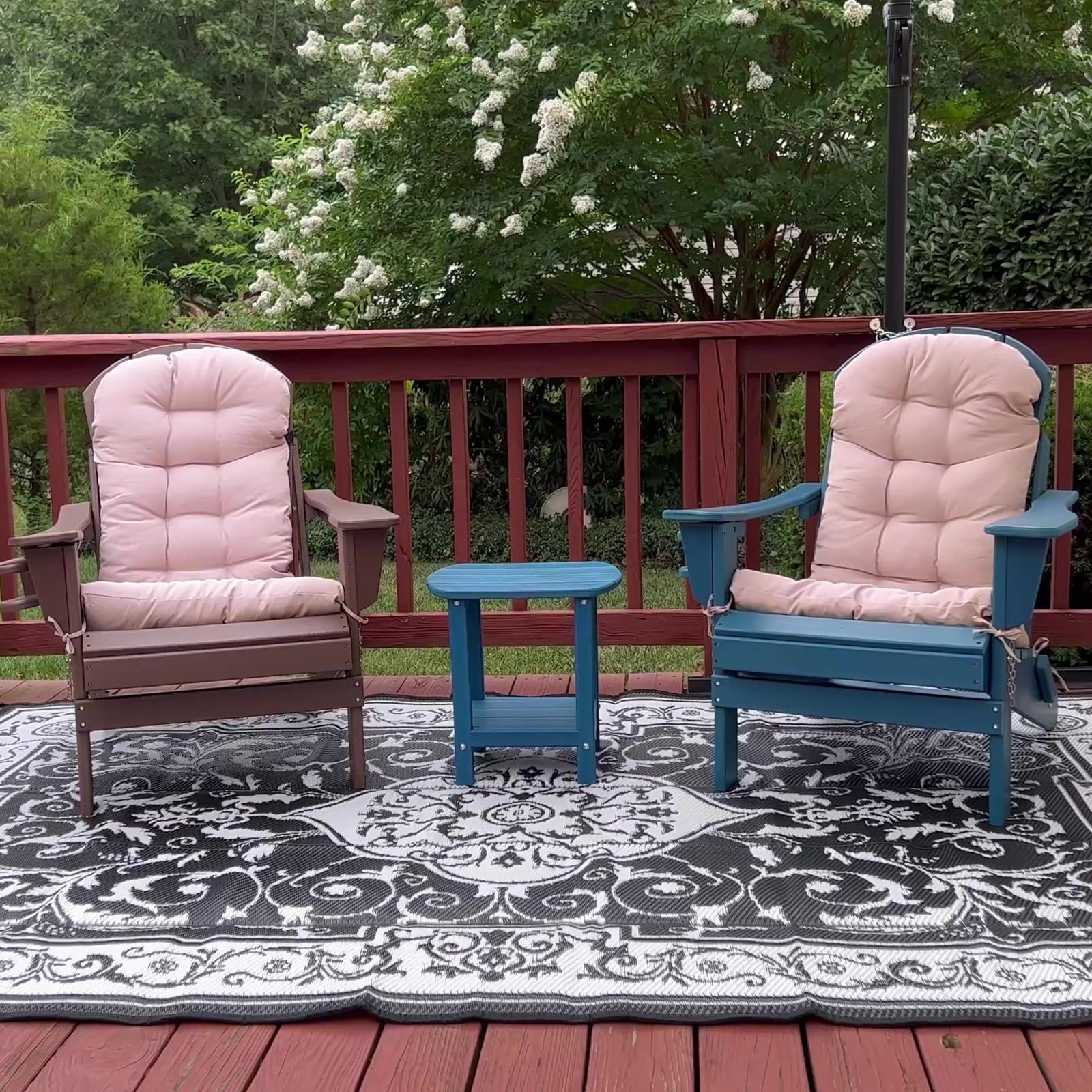 Nalone 2-Pack Folding Adirondack Chairs with Cushions & Cup Holders - Heavy Duty HDPE Plastic Oversized Patio Furniture Set, Weatherproof Outdoor Lounge Chairs for Backyard, Deck, Garden, Poolside & Campfire (Black)