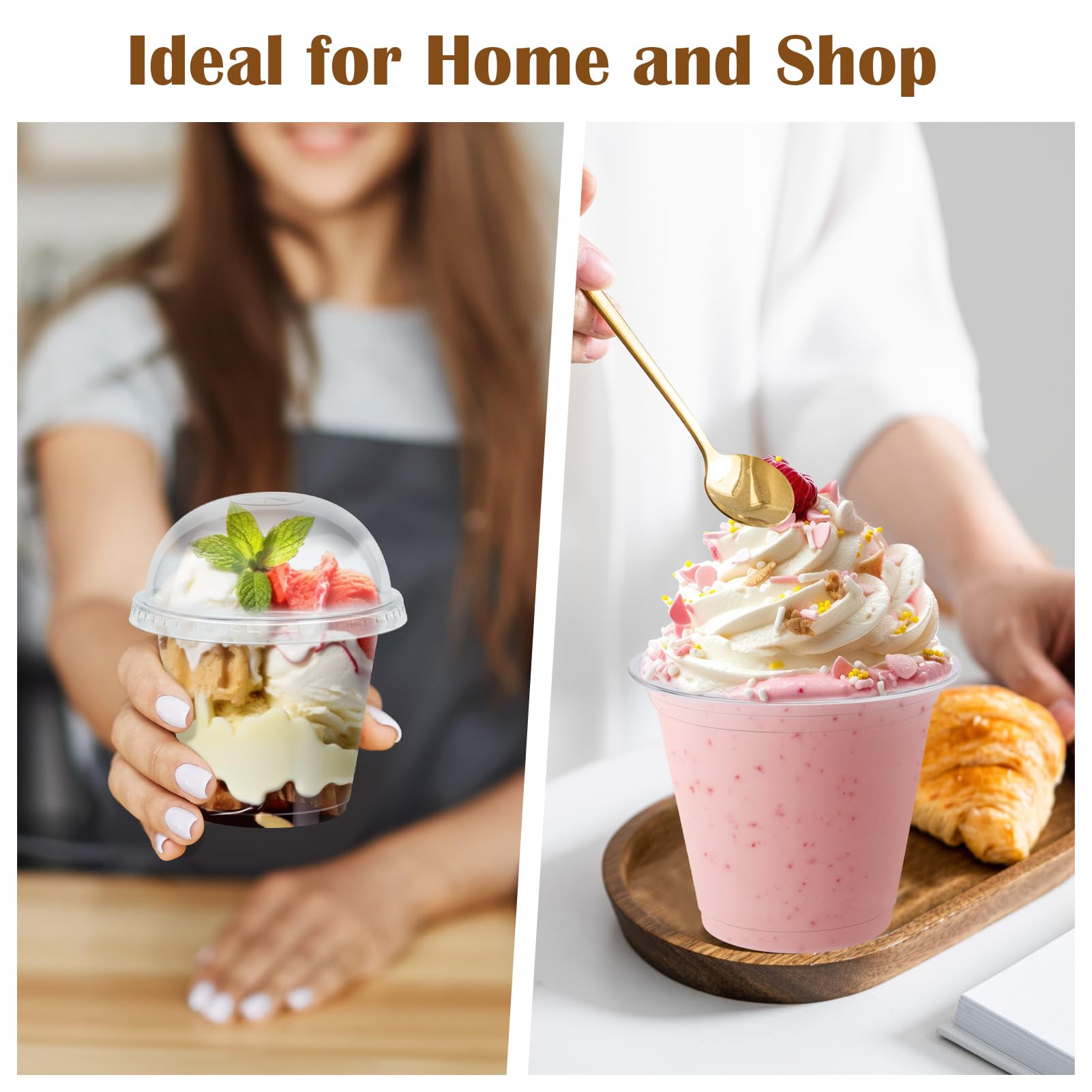 100 Pack 9 oz Clear Plastic Cups with Dome Lids - Disposable & Reusable Dessert Cups for Ice Cream, Cake, Snacks, Fruit, Cold Drinks - Perfect for Parties, Catering, Restaurants & Home Use