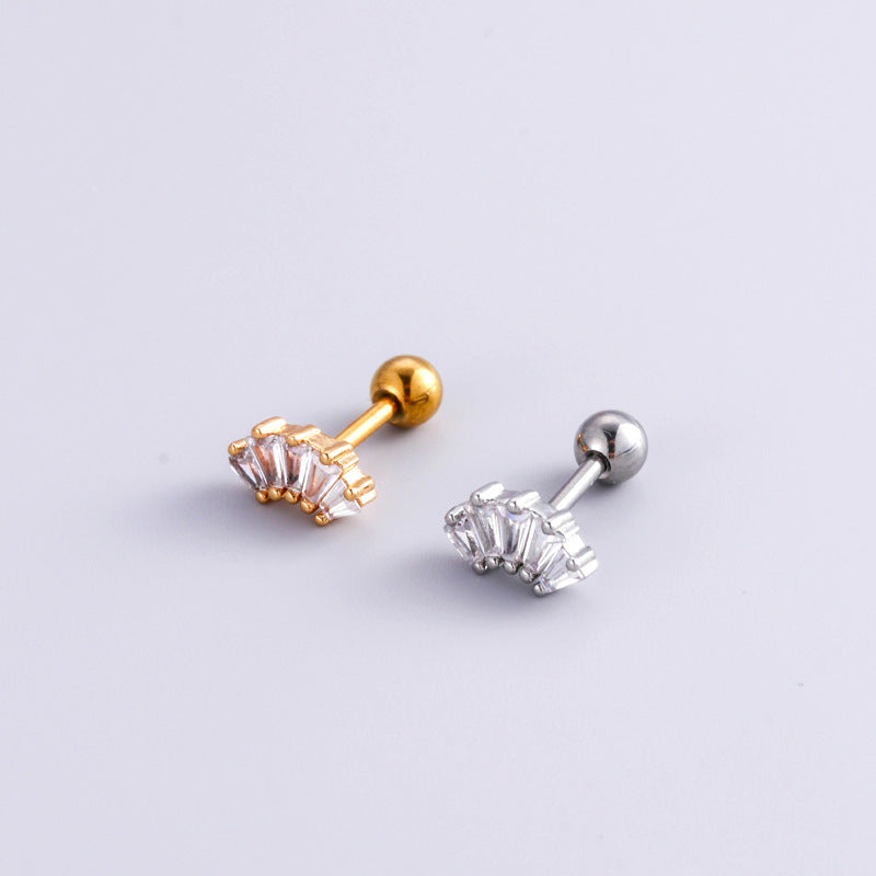 16G Surgical Steel Cartilage Earrings - Crown & Heart Studs with Ball Back for Women | Hypoallergenic Body Jewelry for Pierced Ears | Perfect for Daily Wear, Parties & Gifts