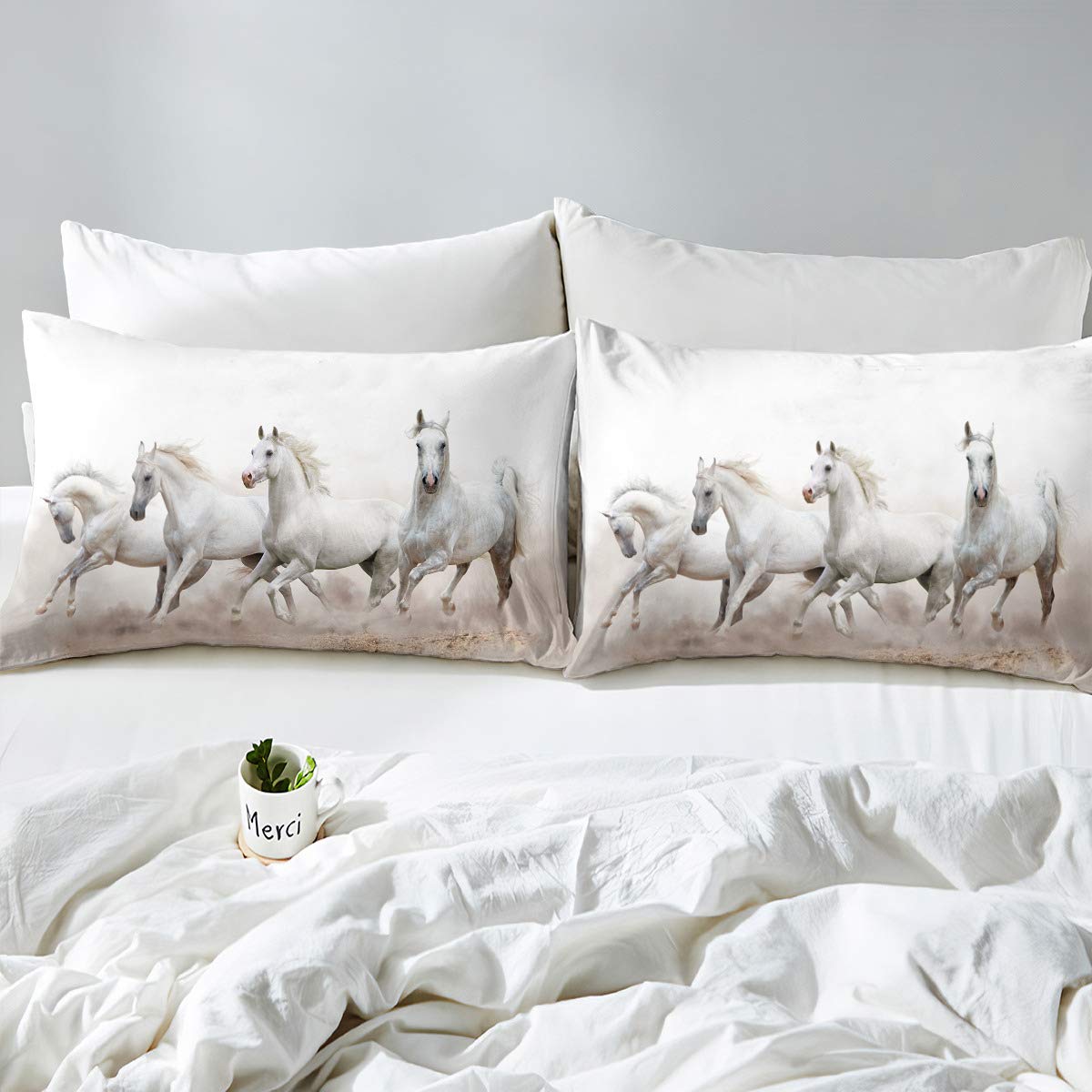 **Feelyou Boys Duvet Cover Set Twin - 3D Galloping Steeds Print Microfiber Comforter Cover for Kids & Teens, Wildlife Animal Bedding Set, Soft & Durable White Horse Design - Perfect for Bedrooms, Dorms, and Gift Giving**