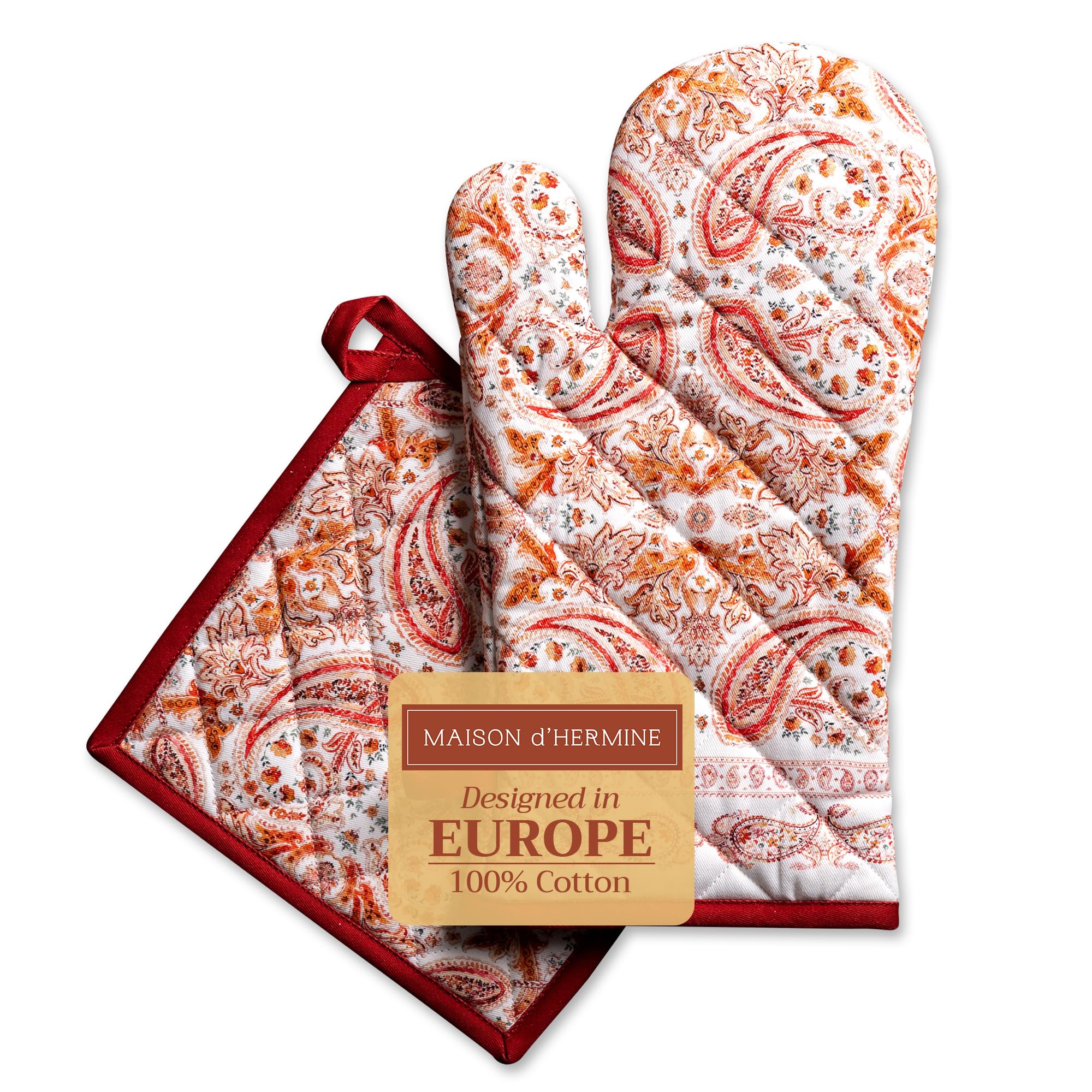 Heat-Resistant Cotton Oven Mitt & Pot Holder Set (7.5x13 & 8x8 Inches) - Thick, Soft & Durable Kitchen Protection for Baking, BBQ, Cooking - Perfect for Thanksgiving & Christmas Gifts