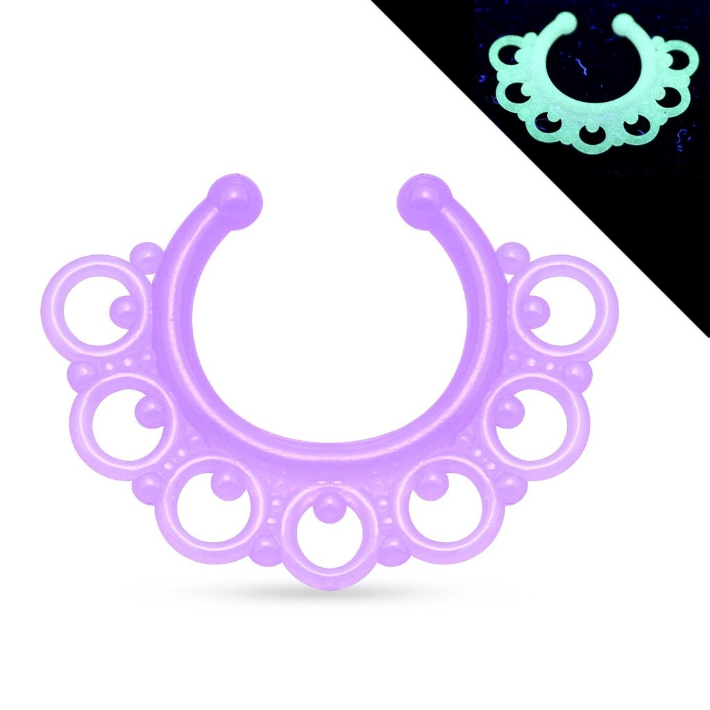 Glow in The Dark Acrylic Non-Piercing Septum Hanger - Tribal Fan Design for Festival, Rave & Cosplay Costume Accessories