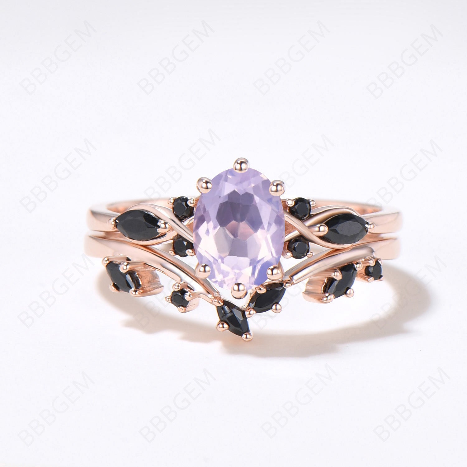 Natural Light Purple Lavender Amethyst Oval Engagement Ring Set - Elegant Wedding Jewelry for Brides & Proposals