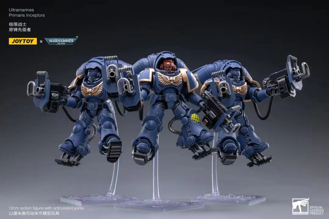 JOYTOY 1/18 Scale Warhammer 40K Ultramarines Primaris Inceptors Action Figure Set (3pcs) - Collectible Miniatures for Tabletop Gaming & Display