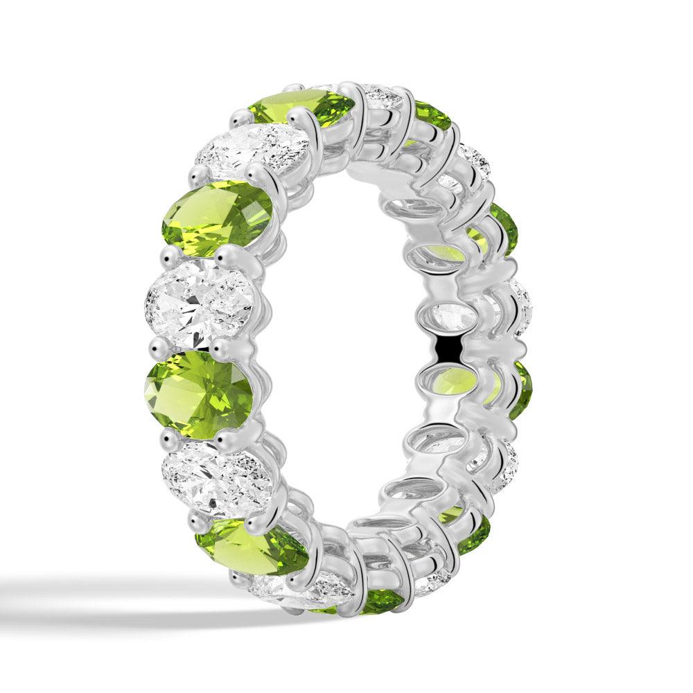 6.6 CT Lab-Created White Sapphire & Green Peridot Gemstone Ring - Elegant Wedding Band, Anniversary Gift for Her, Perfect for Engagement & Special Occasions